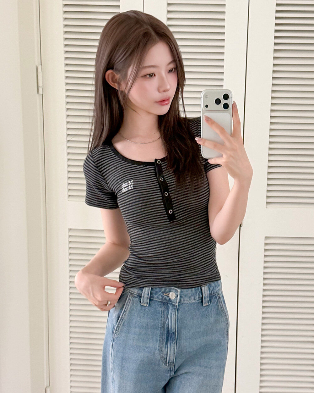 #預購 🇰🇷26春夏新款 MUAHMUAH 亨利領雙條紋短袖上衣 MUT26024