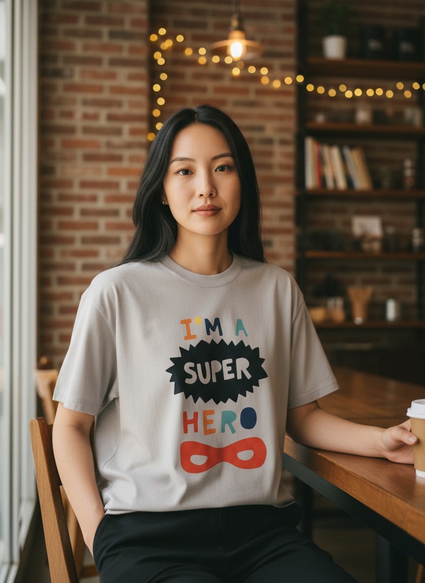韓系童趣英雄短袖T恤｜I’M A SUPER HERO 寬版純棉上衣 親子穿搭推薦。