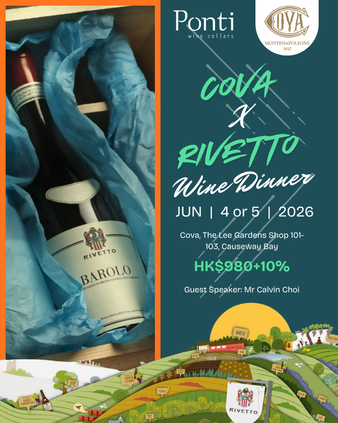 Rivetto Wine Dinner at Cova (4 June 2026, Thursday / 5 June 2026, Friday)