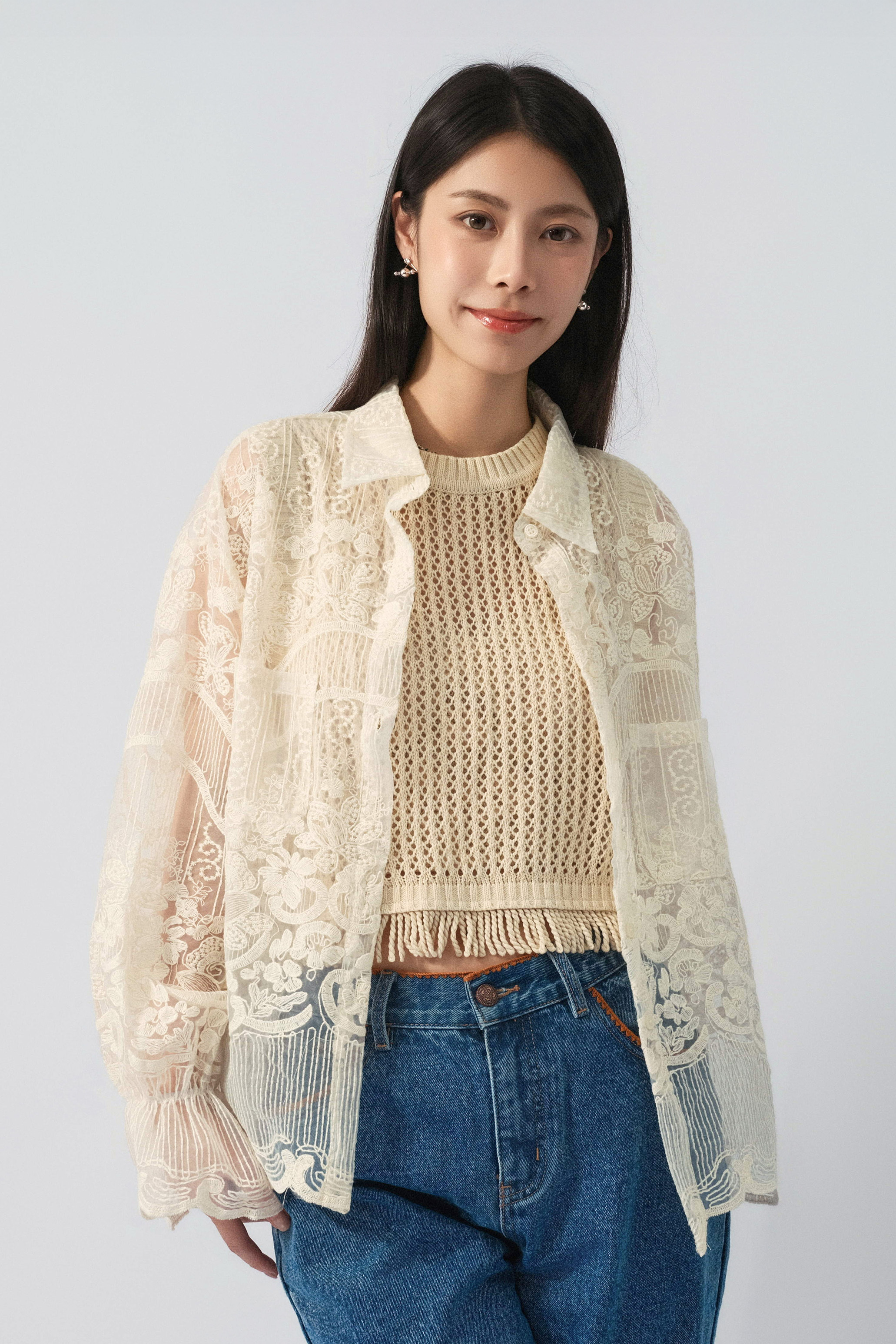 古典花刺繡網紗鬆身恤衫 (預購產品）