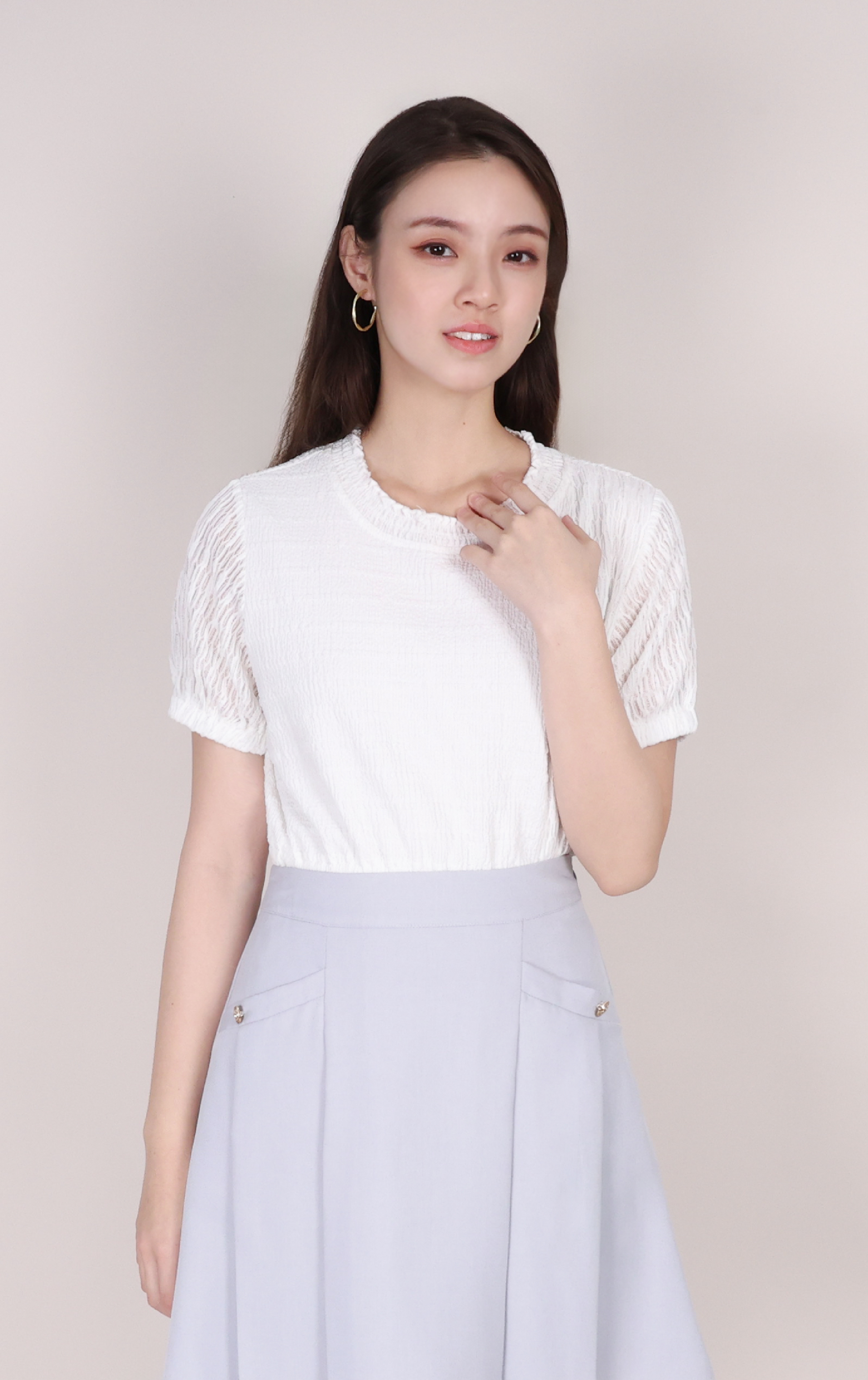 Textured Embossed Cinched Waist Top ST0893