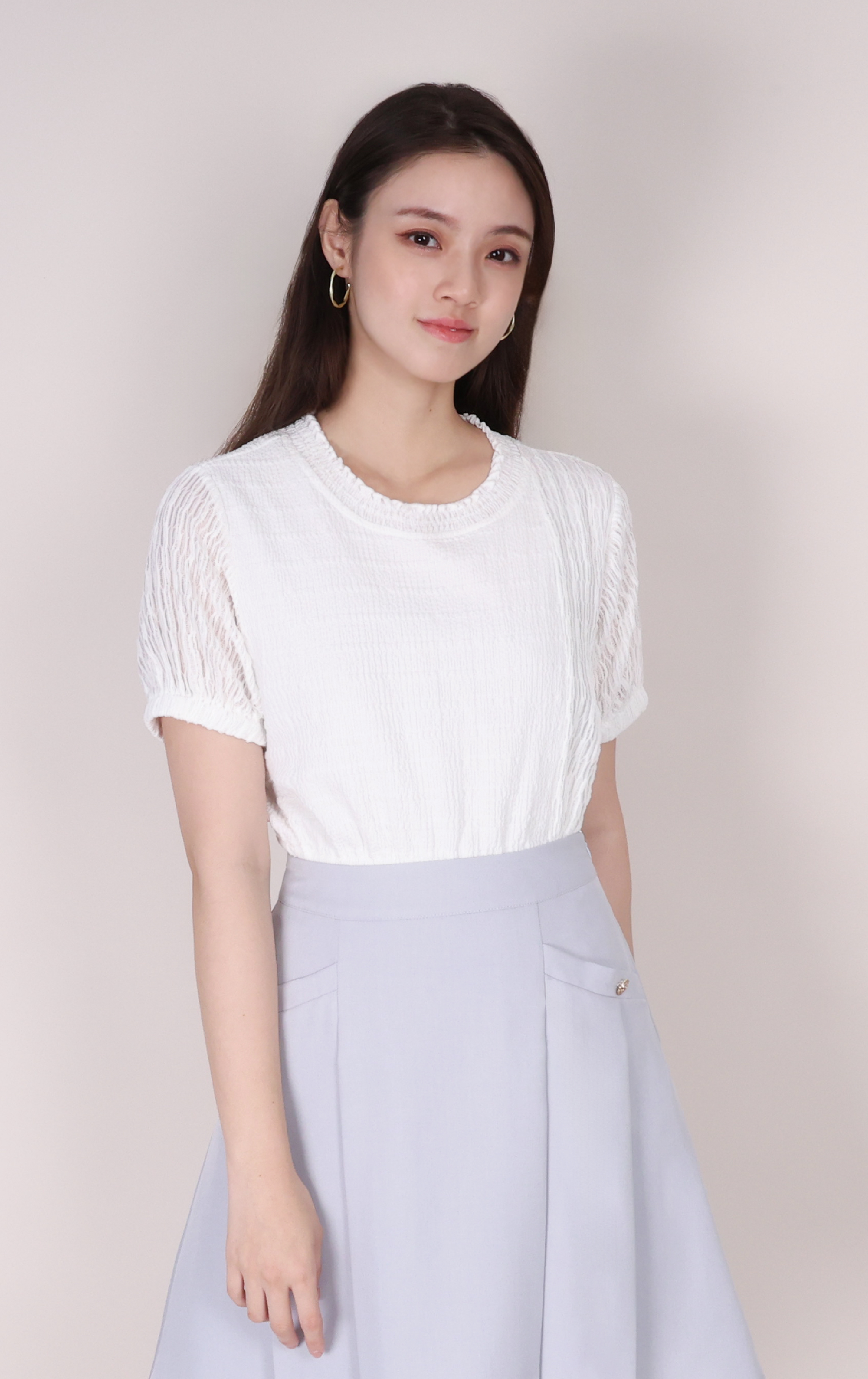 Textured Embossed Cinched Waist Top ST0893