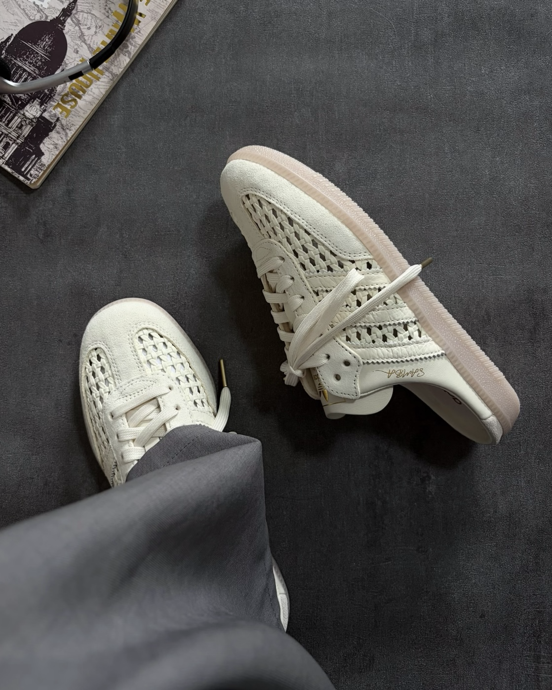 ADIDAS ORIGINAL SAMBA MULE 米色 編織 透氣 包頭鞋 穆勒鞋 半拖 拖鞋