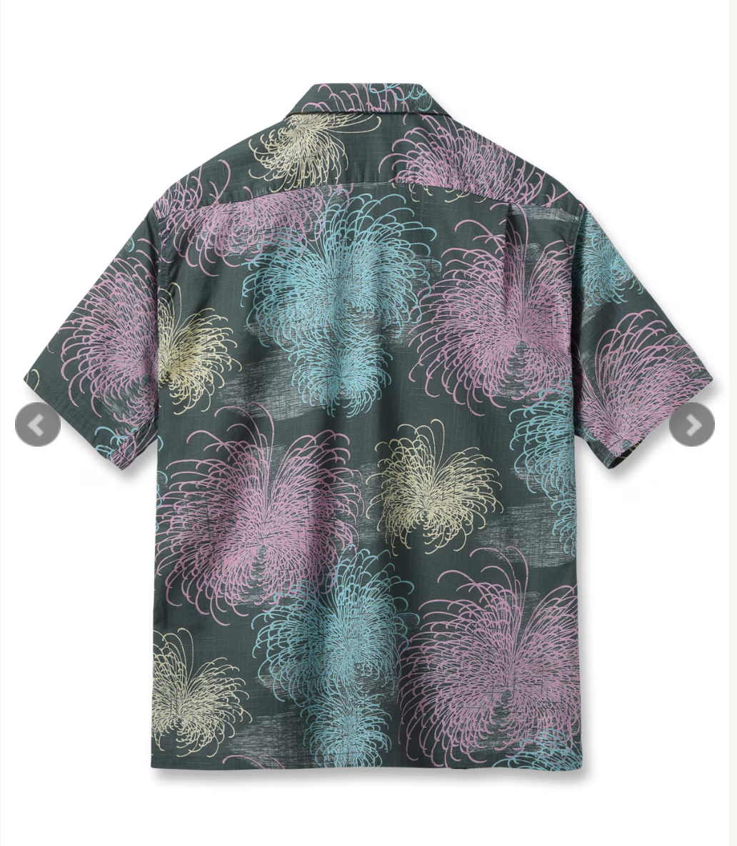 SUN SURF COTTON LINEN SLUBYARN HAWAIIAN SHIRT “CHRYSANTHEMUM” / BLACK