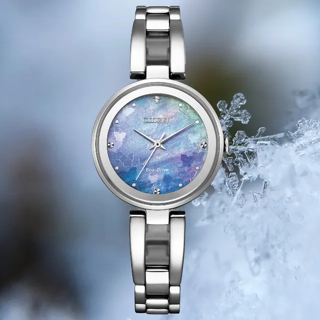 【CITIZEN 星辰】LADY'S系列 蝴蝶星空 珍珠母貝面 光動能 不鏽鋼 手錶 EM0801-85N