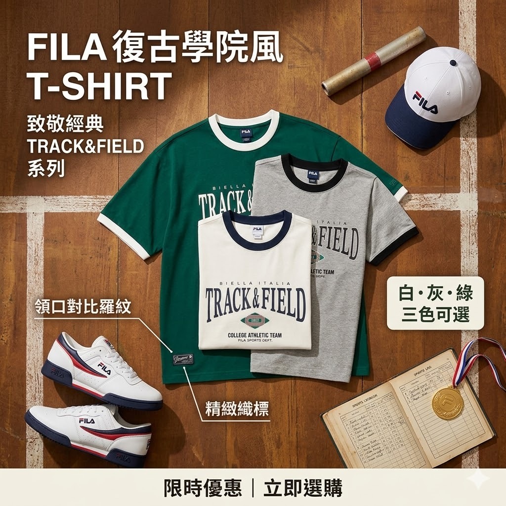 【預購】FILA WKR050805 田徑運動圖案圓領短袖上衣