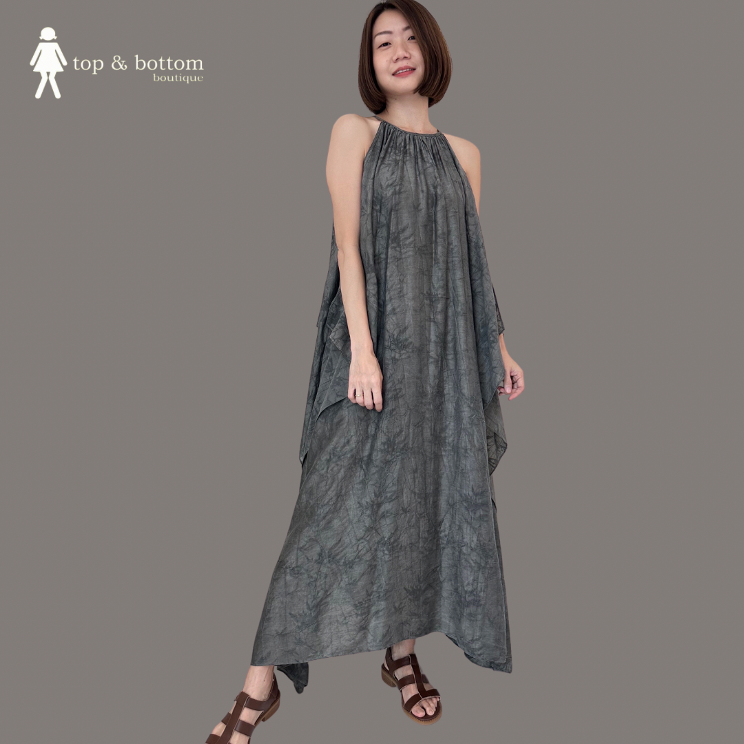 HALTER NECK JACQUARD PRINT LONG DRESS