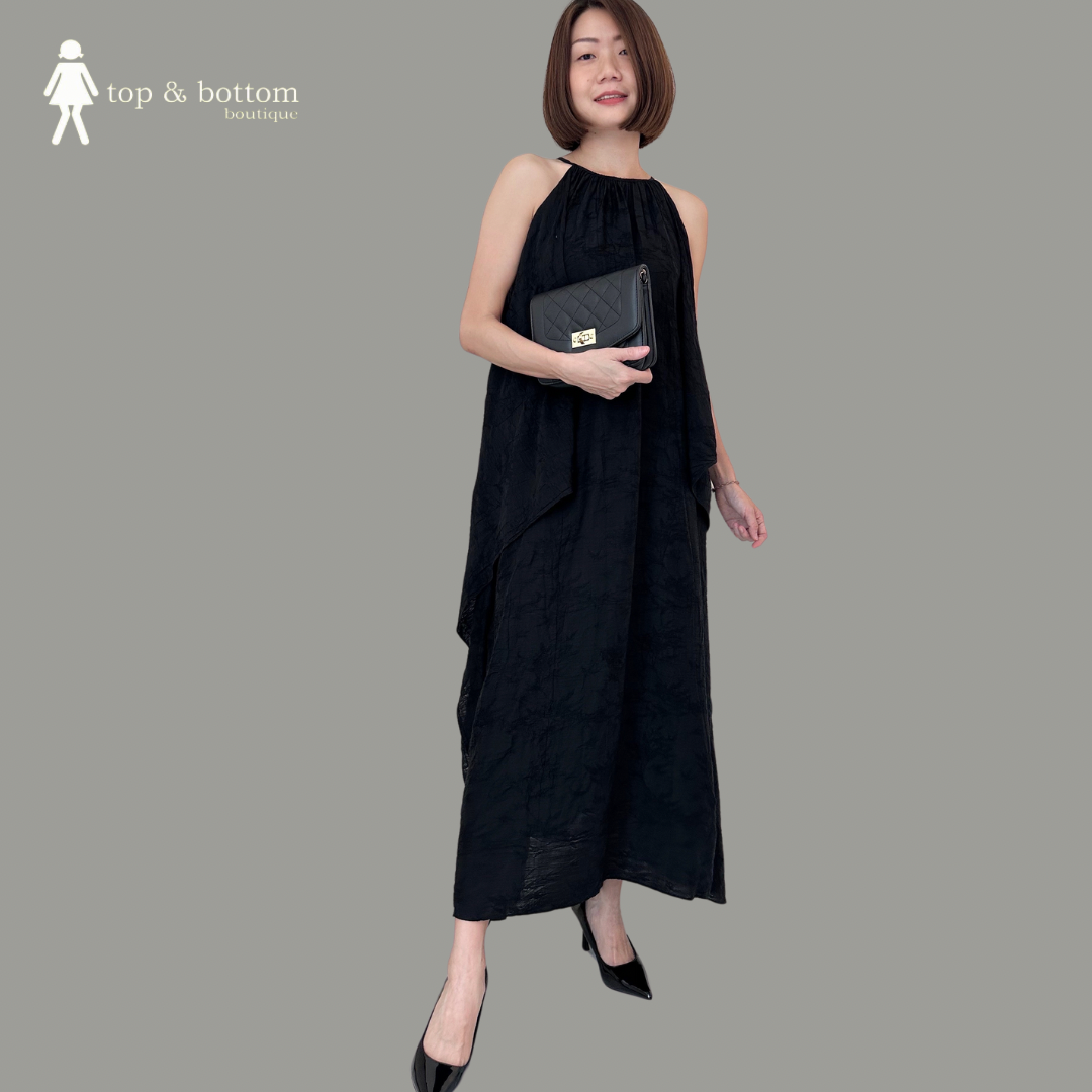 HALTER NECK JACQUARD PRINT LONG DRESS