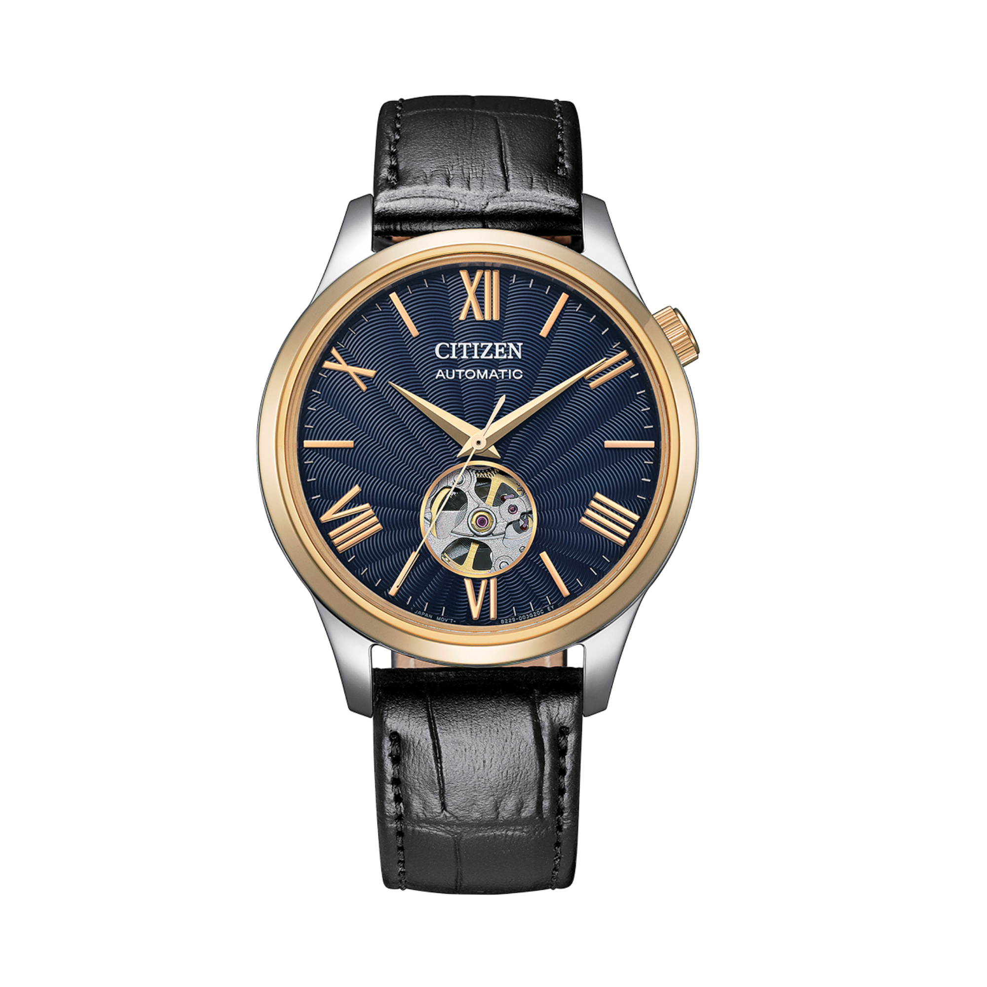 【CITIZEN 星辰】羅馬字 放射太陽紋 機械 真皮錶帶 手錶 NH9136-02L