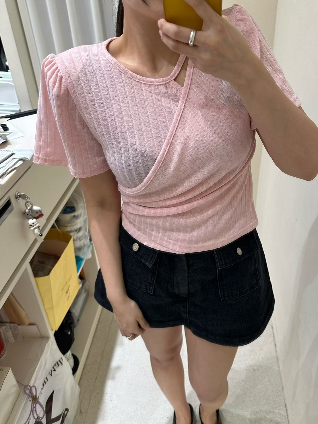 墊肩不規則包布短t