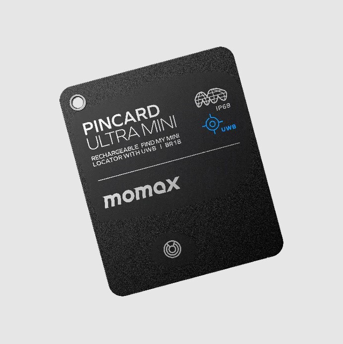 MOMAX PinCard Ultra Mini 充電式迷你 Find My 全球定位器 (支持 UWB) BR18D