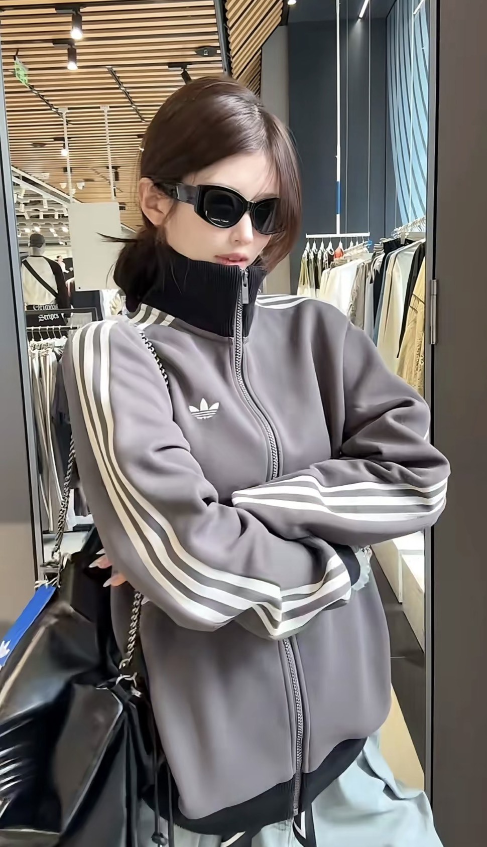 Adidas originals 立領 深灰褐  三線 夾克 外套 KY8454