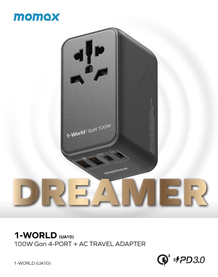 MOMAX 1-World 夢想家 100W GaN 全方位快充旅行插座 UA10UKD