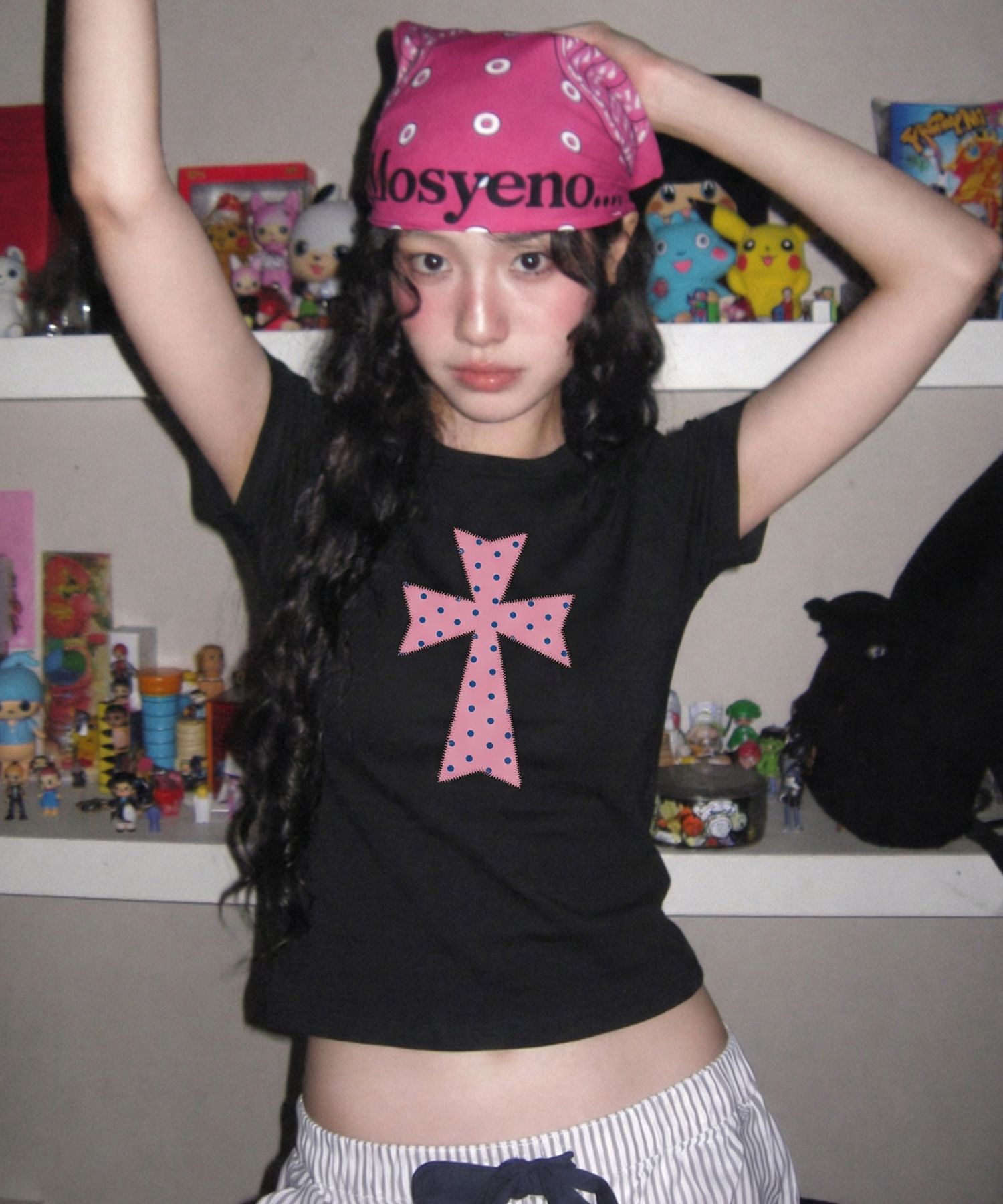 GRAVER DOT 十字印花短袖 T-Shirt 黑色粉紅 Logo G
