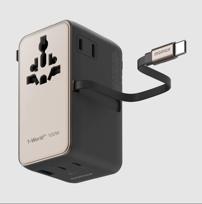 MOMAX 1-World²⁺ 100W 伸縮充電線四接口旅行充電插座 UA25UKL - TI