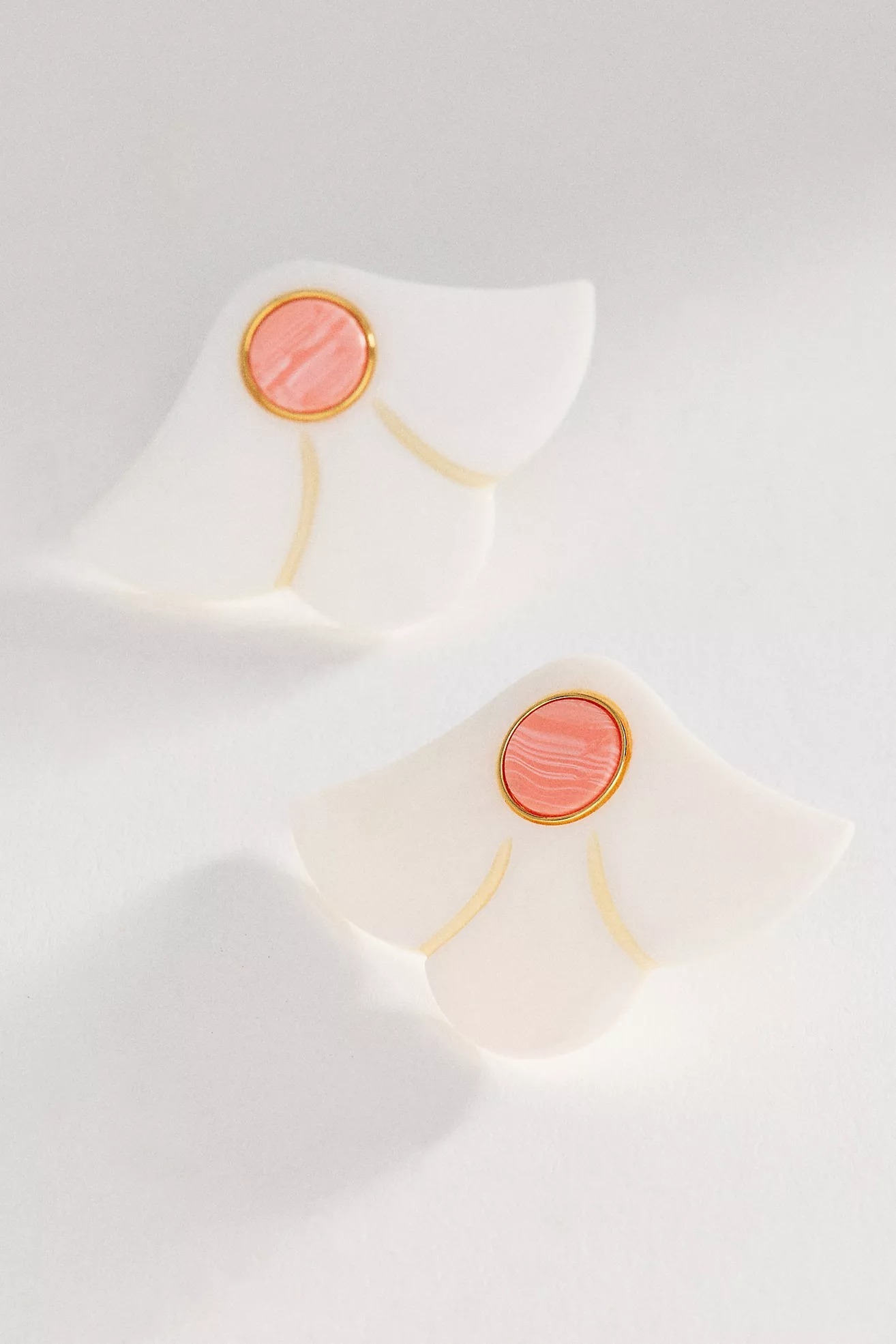 美國14K Gold黃銅鍍14K金珍珠貝珍珠貝粉紅石耳環