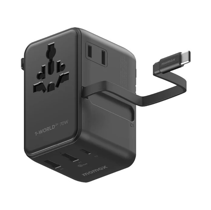 MOMAX 1-World²⁺ 70W 伸縮充電線三接口雙 AC 旅行充電插座 UA30