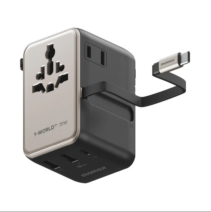 MOMAX 1-World²⁺ 70W 伸縮充電線三接口雙 AC 旅行充電插座 UA30