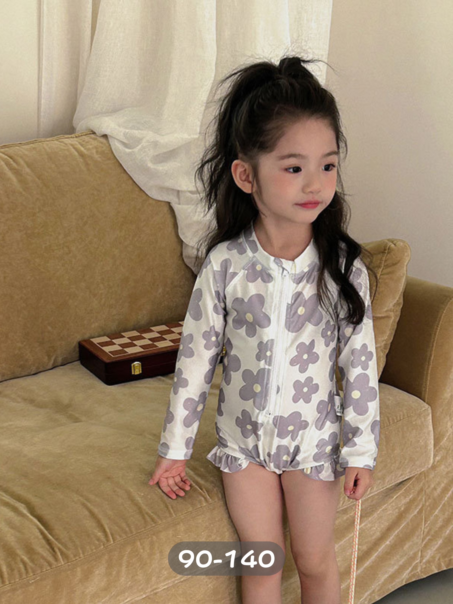 紫色花朵 連身泳衣2件組