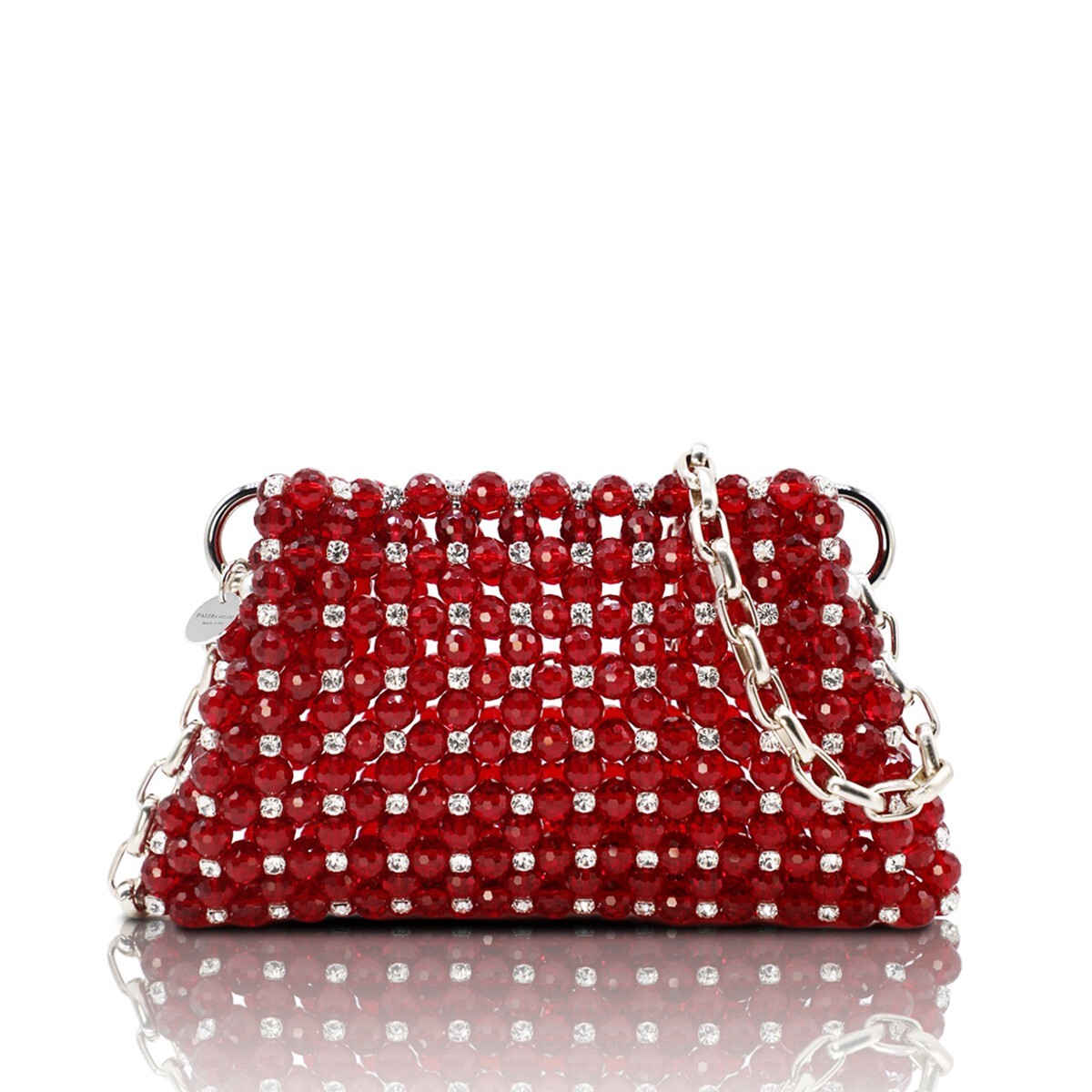 1PO0506-847 [PALERA MILANO] Jean's Selection - Crystal Pouch Red White Silver Hardware #BGCPOU-C10X10 (EU)