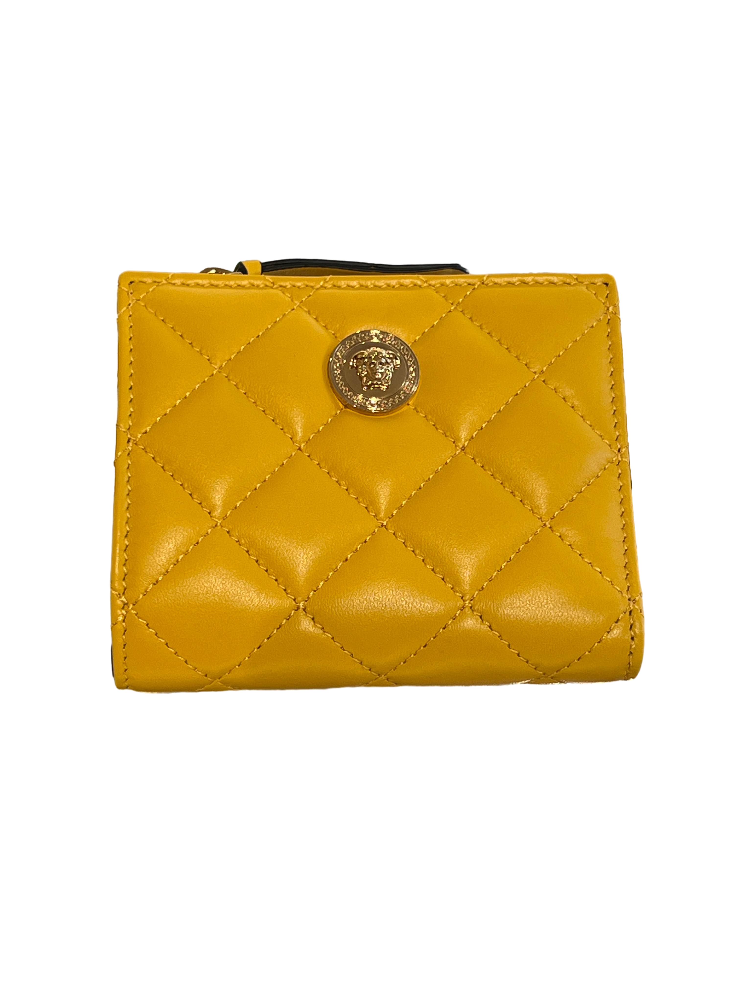 【Versace Outlet】Wallet Quilted Lamb + Lamb Leath  黃