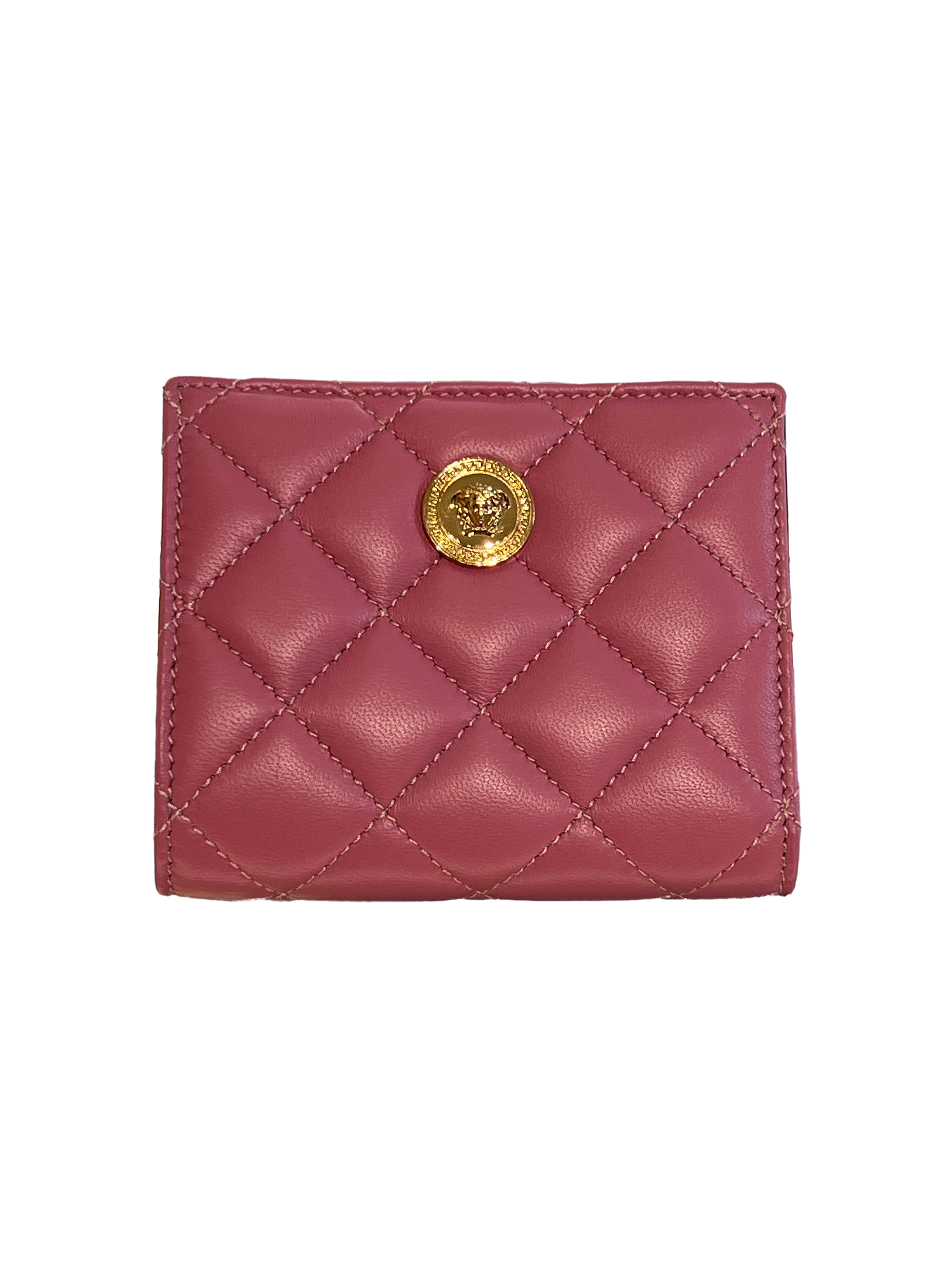 【Versace Outlet】Wallet Quilted Lamb + Lamb Leath  粉