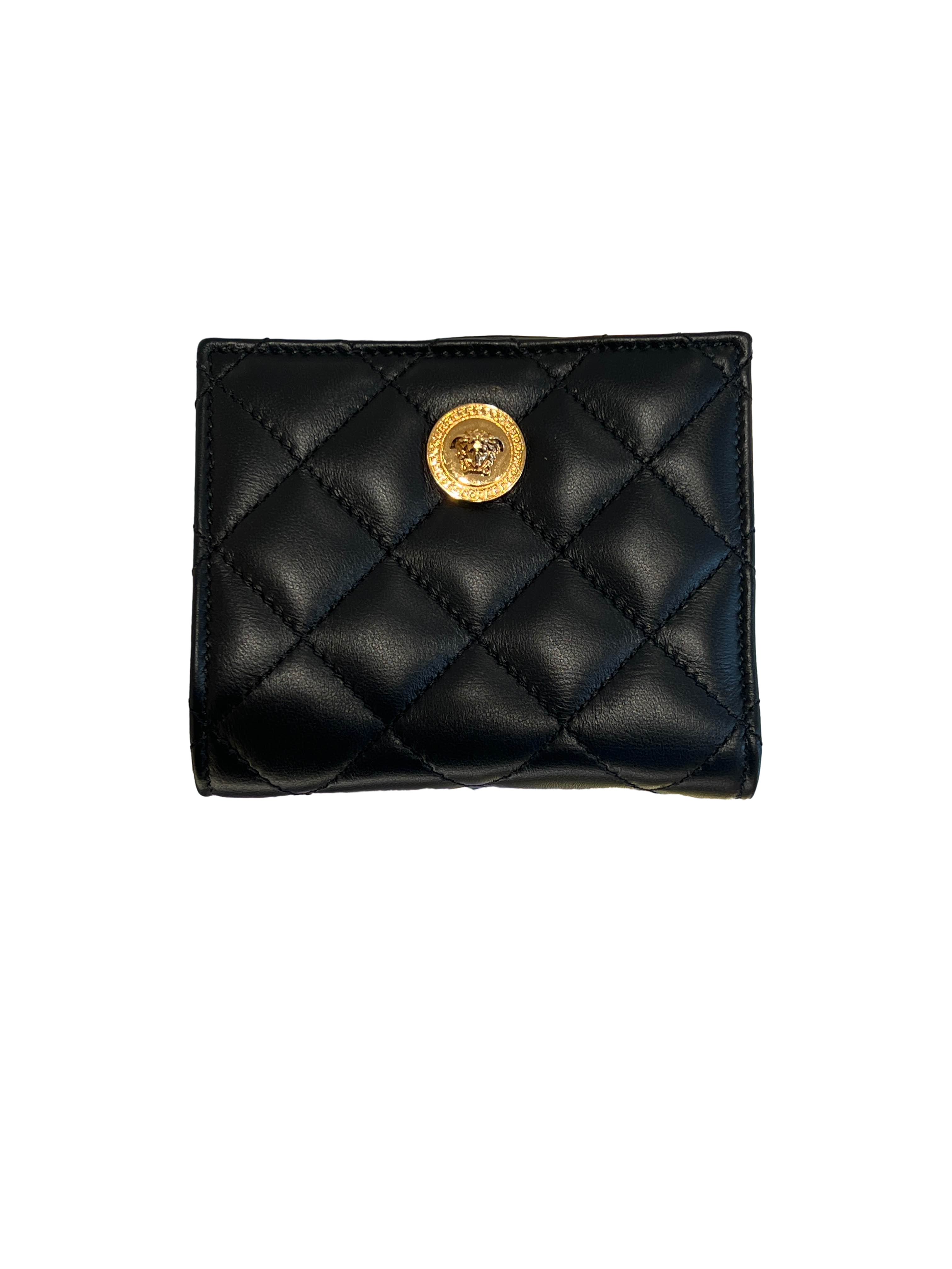 【Versace Outlet】Wallet Quilted Lamb + Lamb Leath  黑