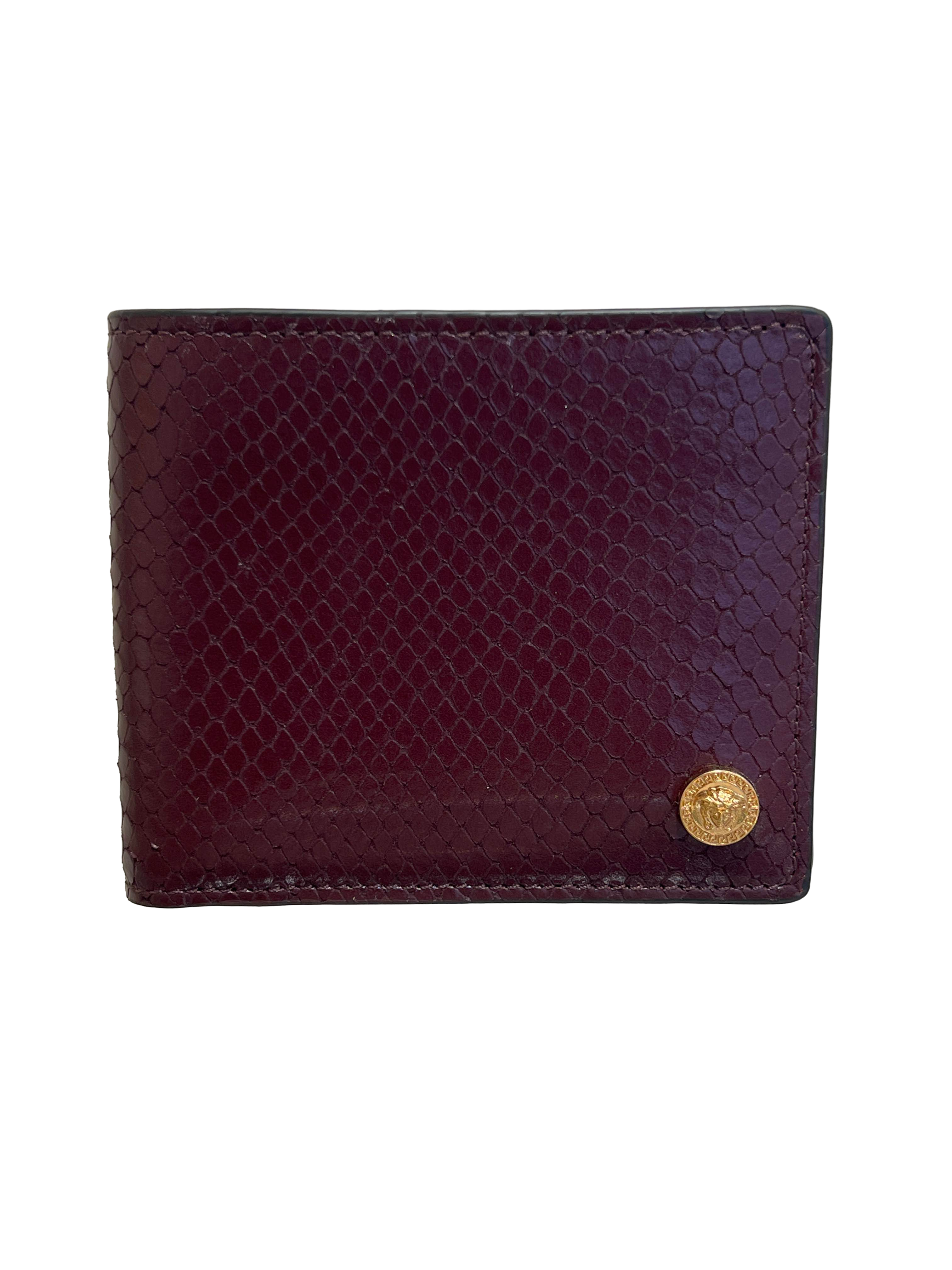 【Versace Outlet】Bifold Wallet Calf Leather Aye  酒紅