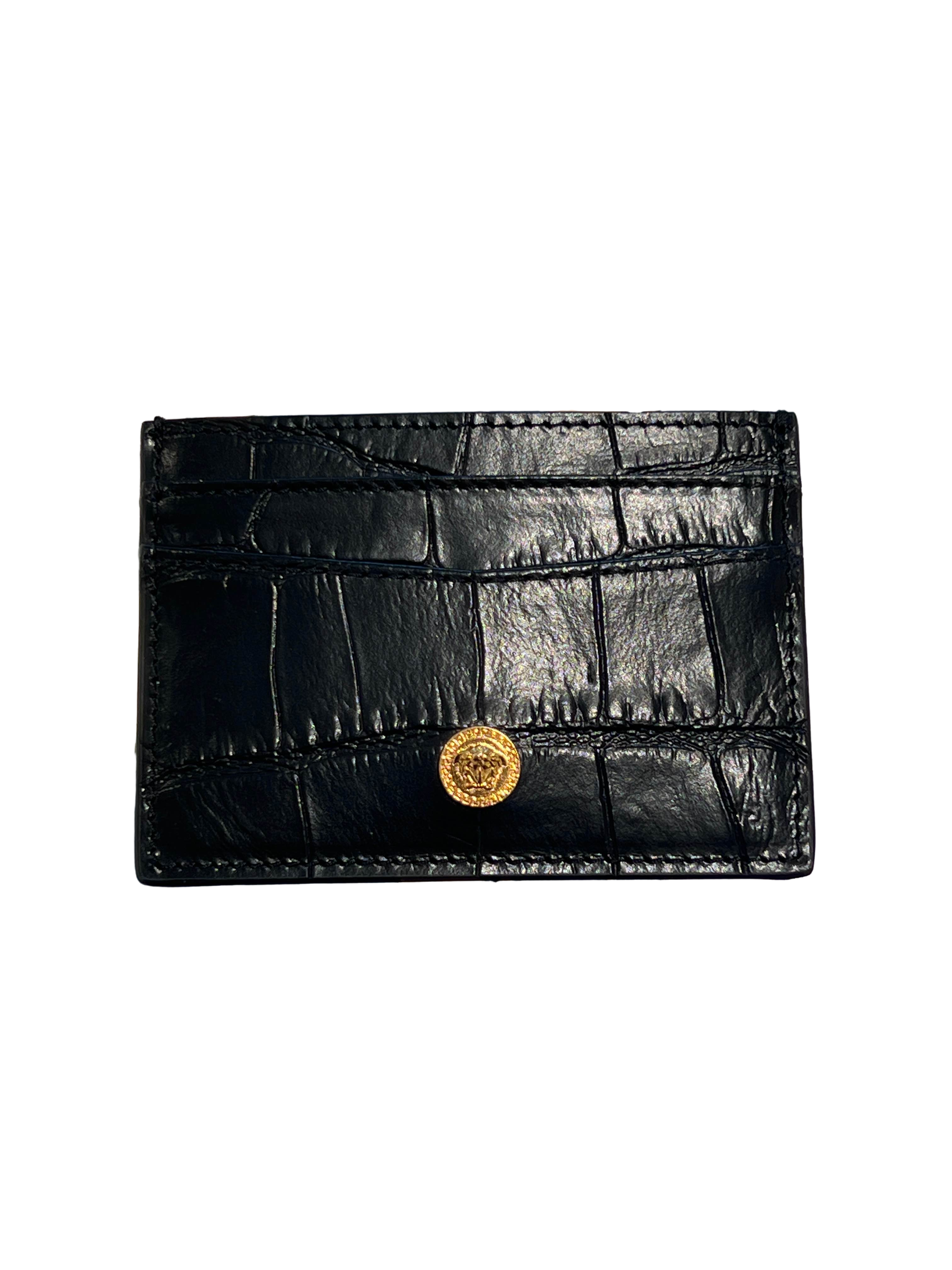 【Versace Outlet】Card Holder Croc Calf Leather  黑