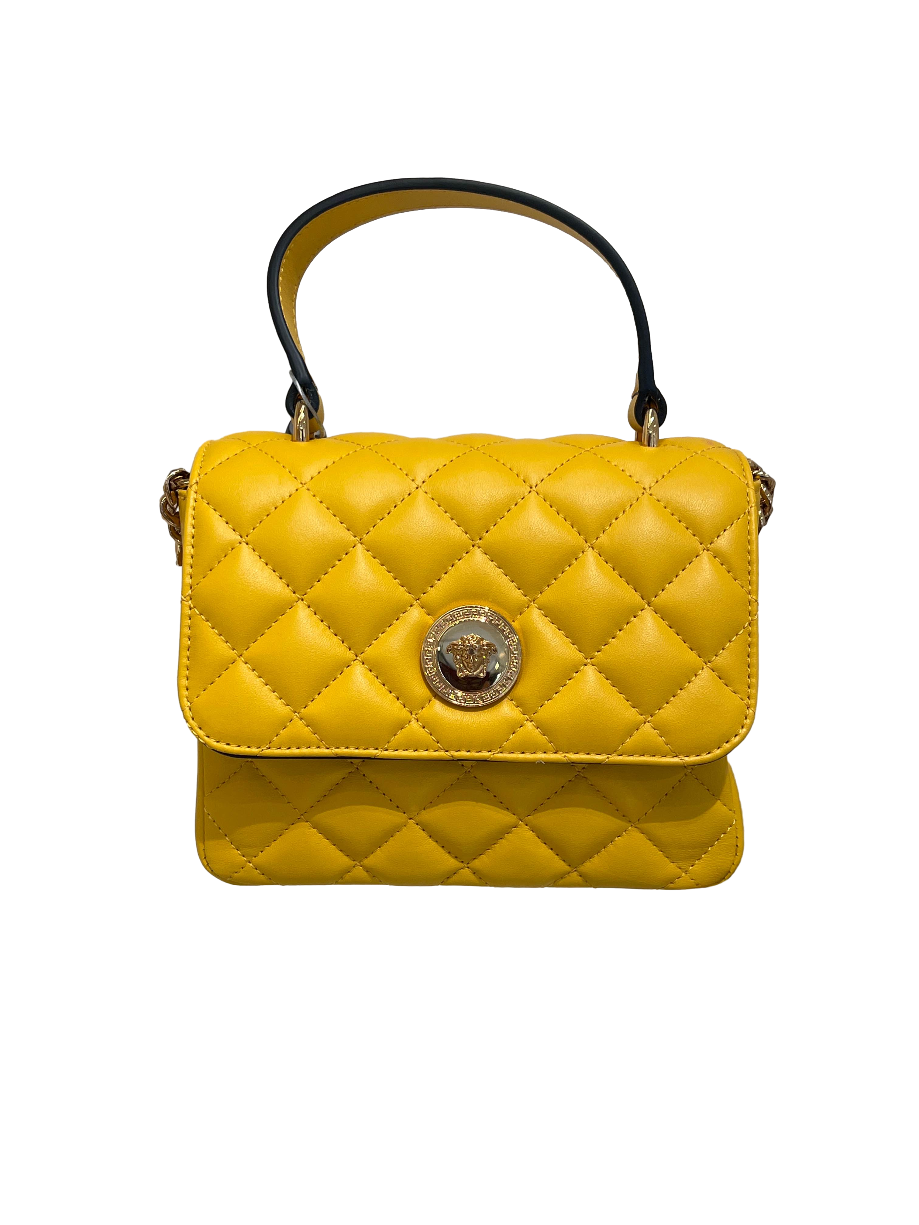 【Versace Outlet】Mini Top Handle Quilted Lamb+L  黃