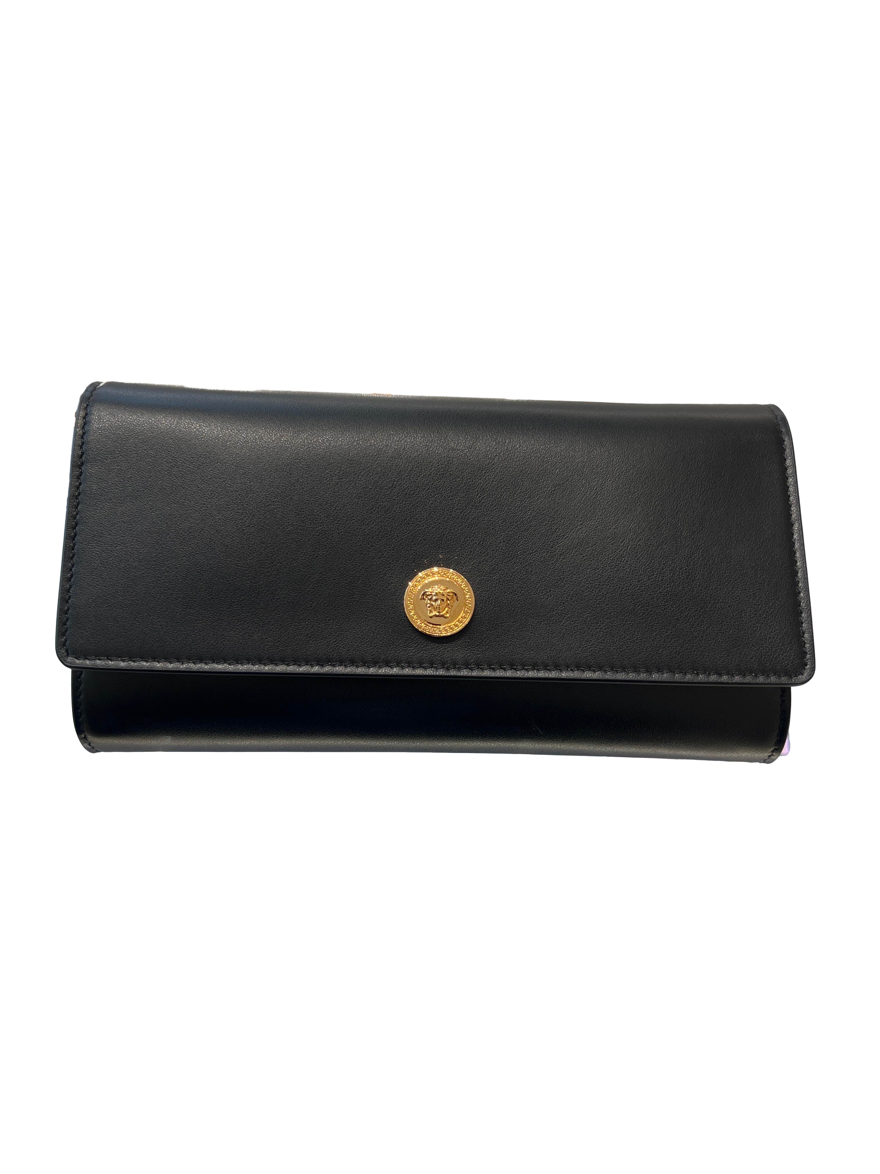 【Versace Outlet】Gianni Versace Srl Wallet On Chain Calf Leather +  黑