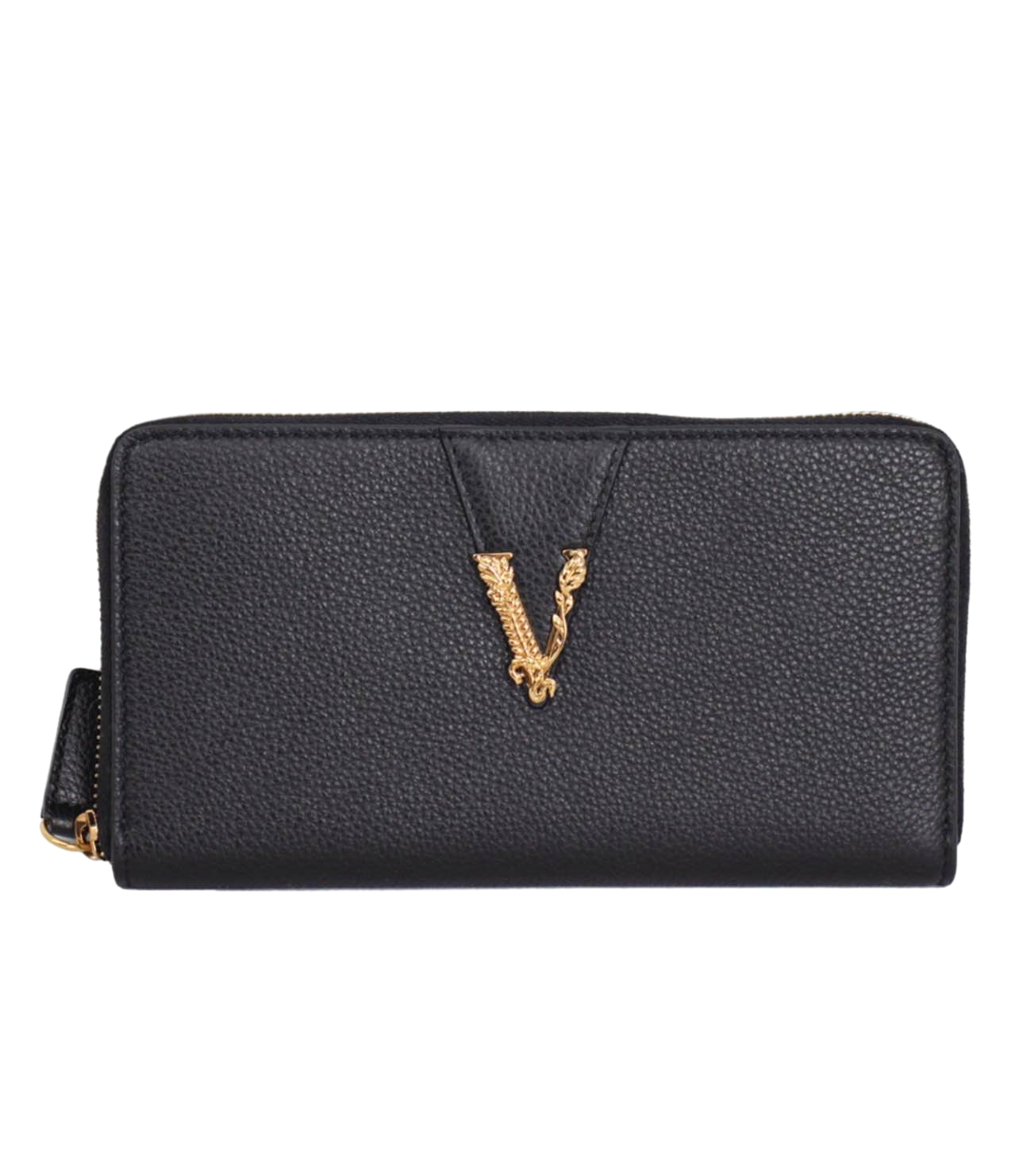 【Versace Outlet】Zip Around Wallet Grainy Calf  黑