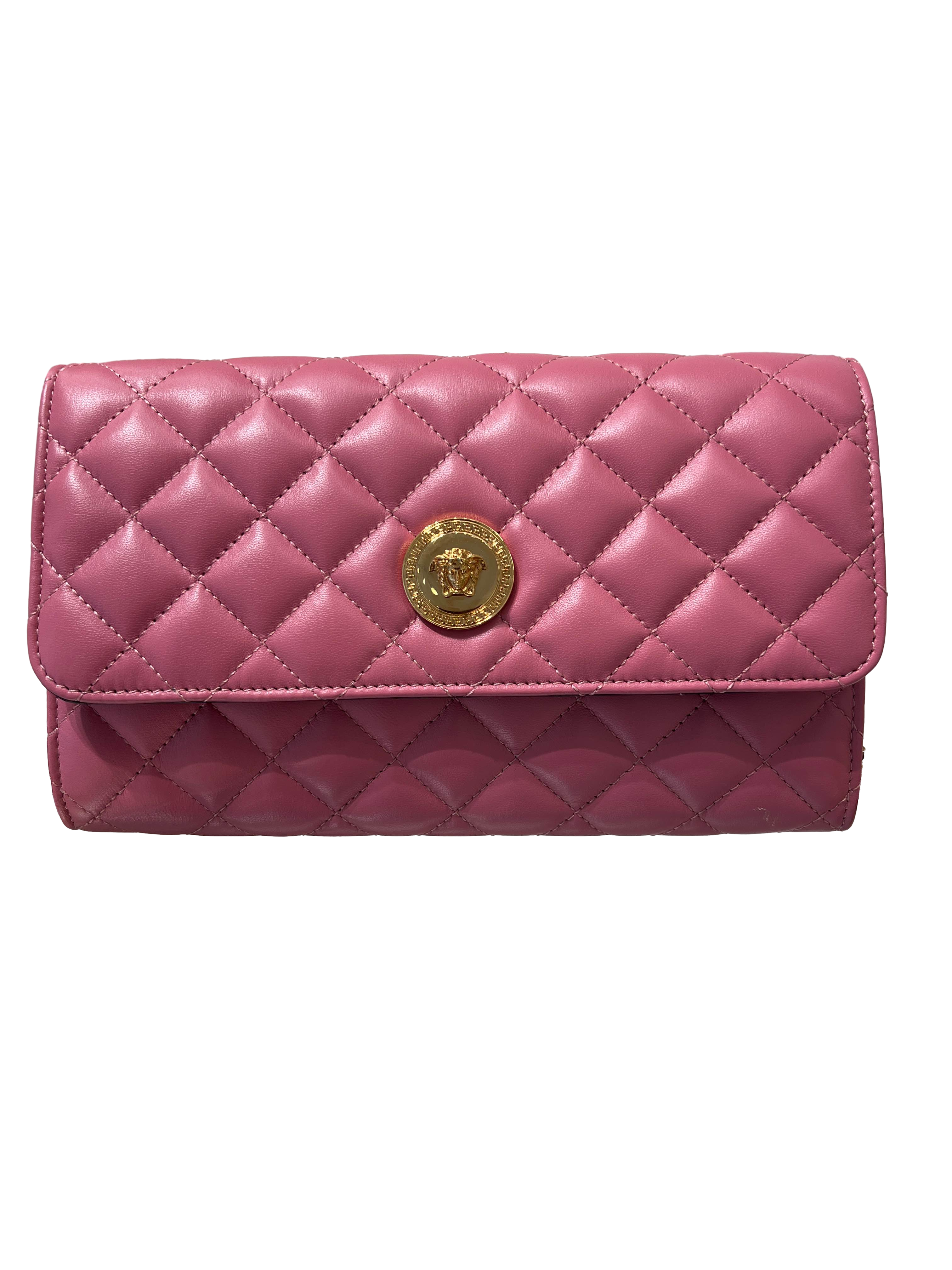 【Versace Outlet】Gianni Versace Wallet On Chain Quilted Lamb+L  粉