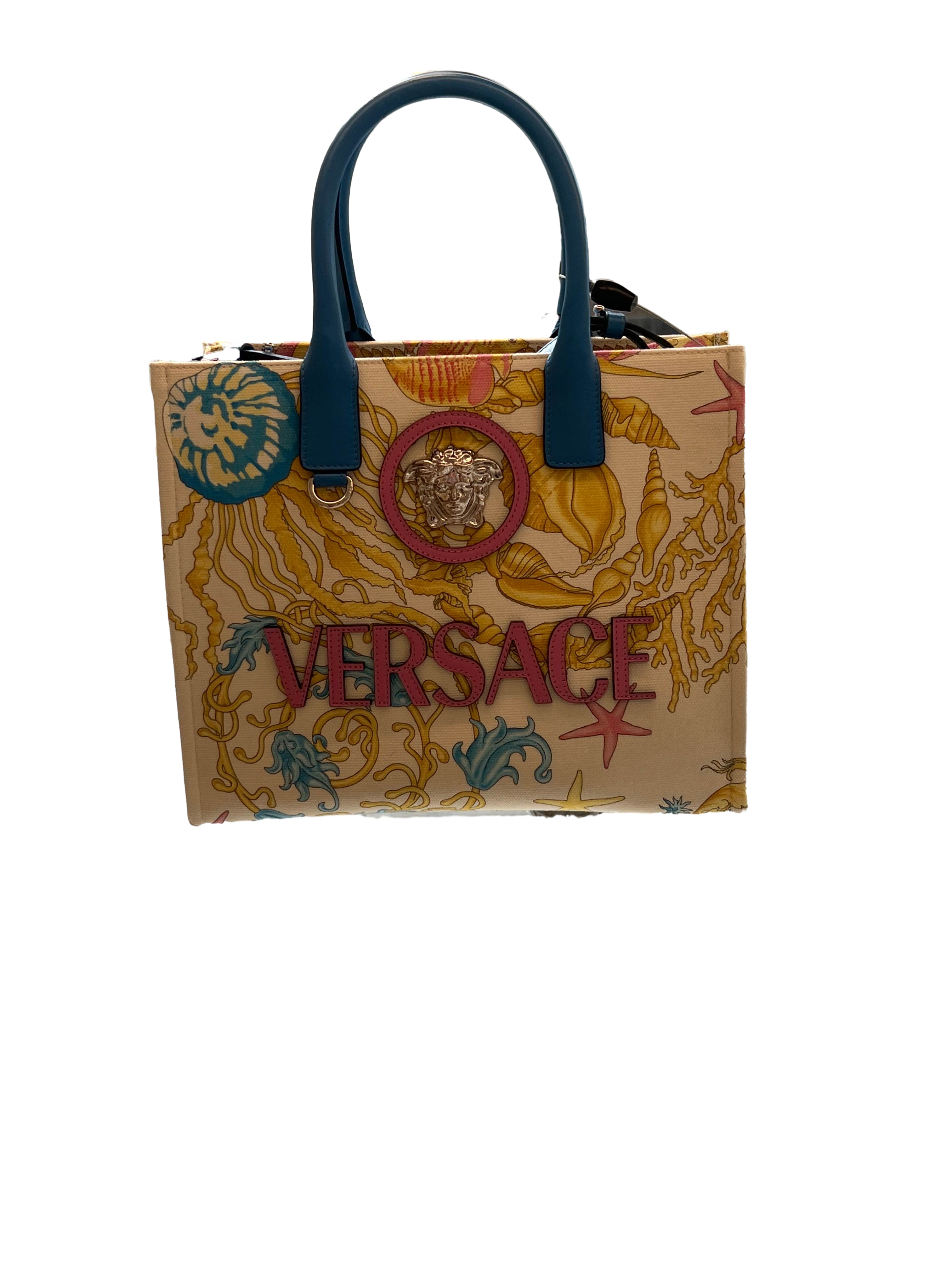 【Versace Outlet】Small Tote Fabric+ Calf Leather  黃
