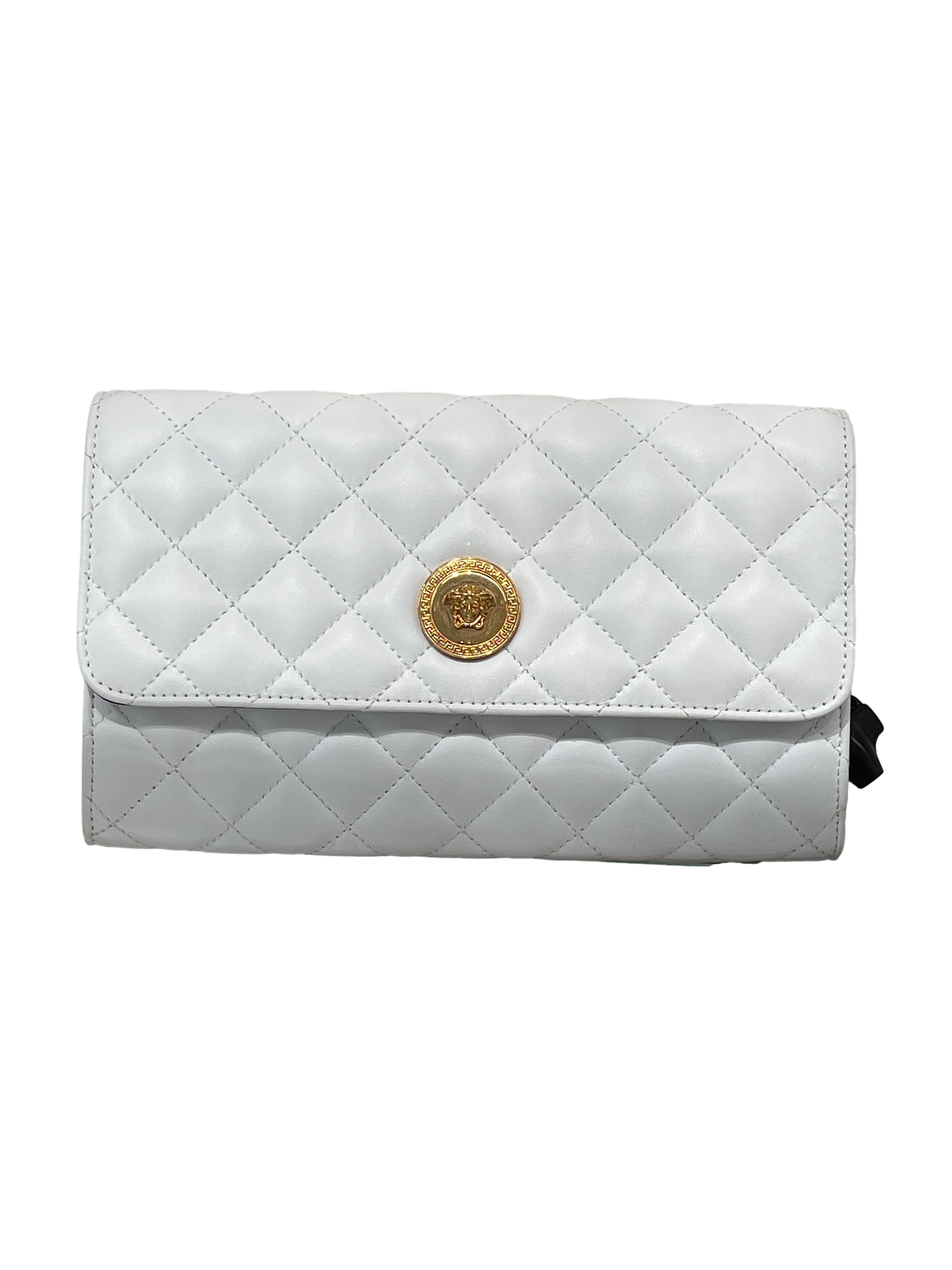 【Versace Outlet】Wallet On Chain Quilted Lamb+L  白