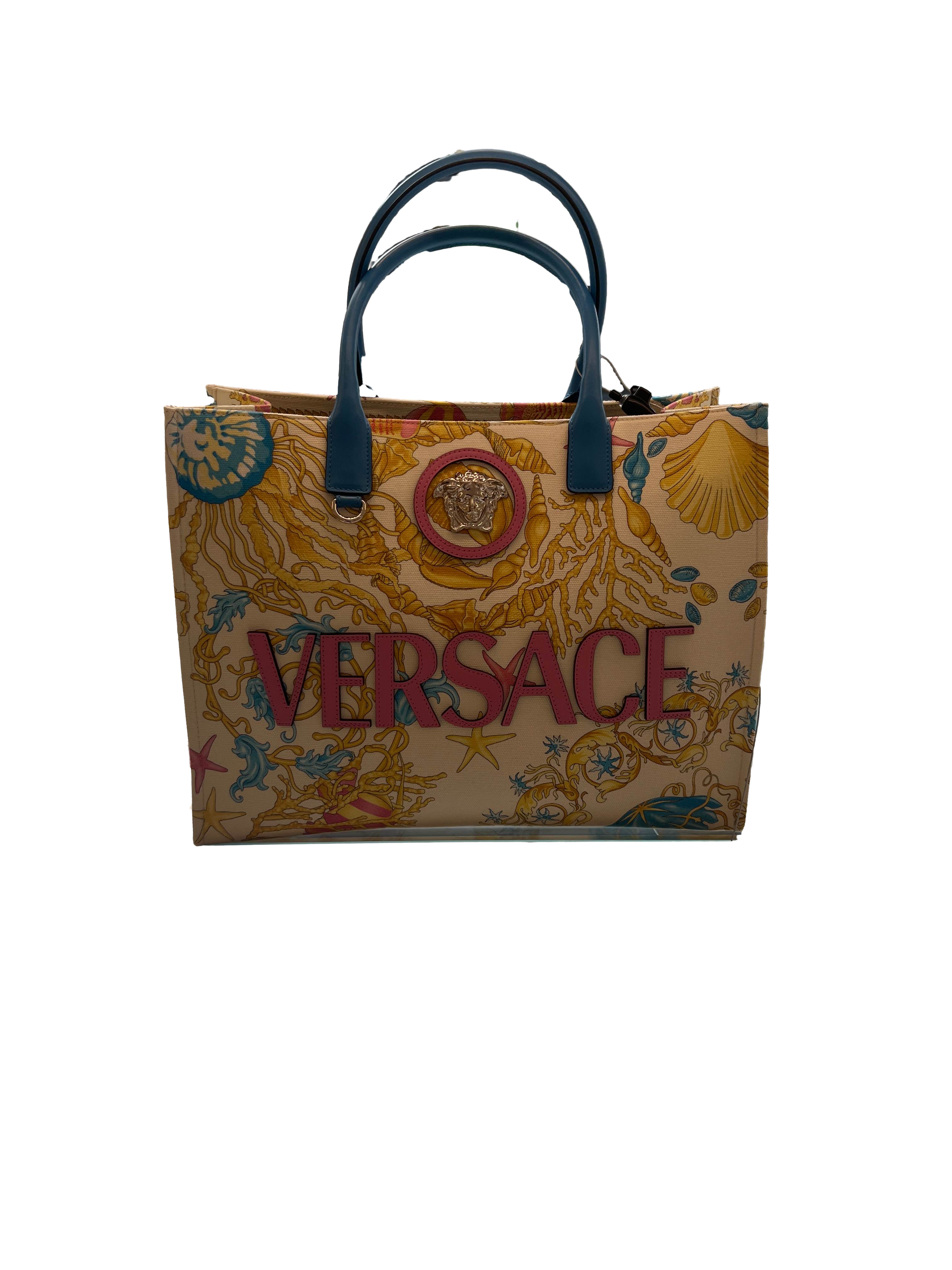 【Versace Outlet】Tote Fabric+Calf Leather  黃