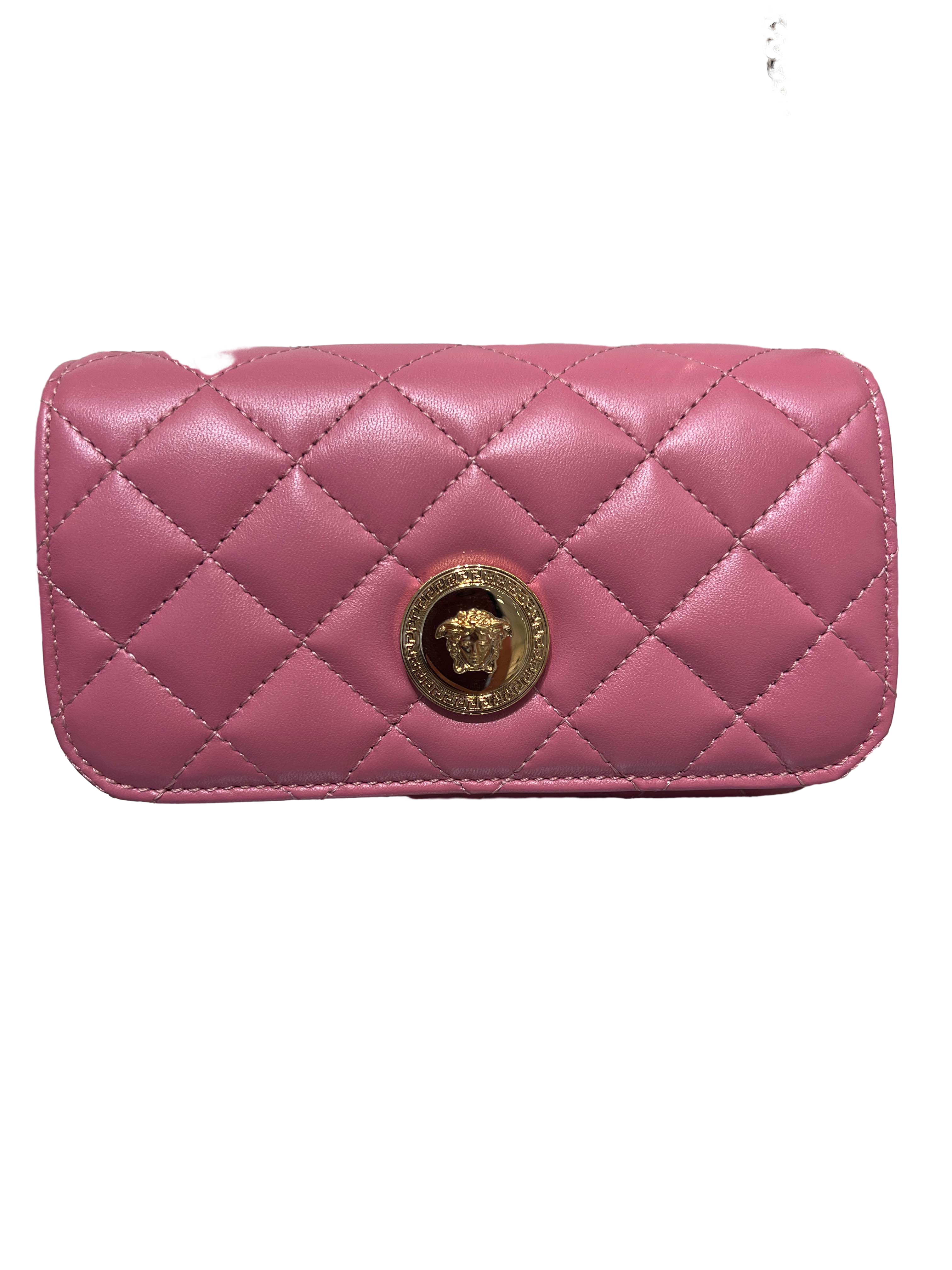 【Versace Outlet】Mini Shoulder Bag Quilted Lamb  粉