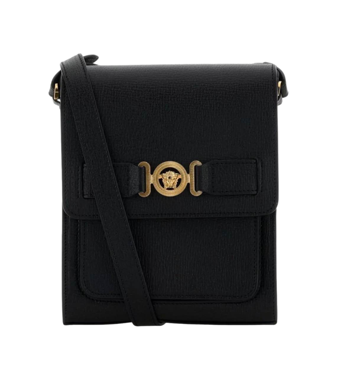 【Versace Outlet】Versace Vertical Messenger Goat Leathe  黑