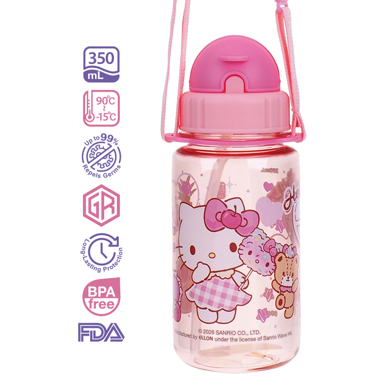 Hello Kitty 350ml BPA Free 膠水樽連飲管及頸繩 9-4980-40