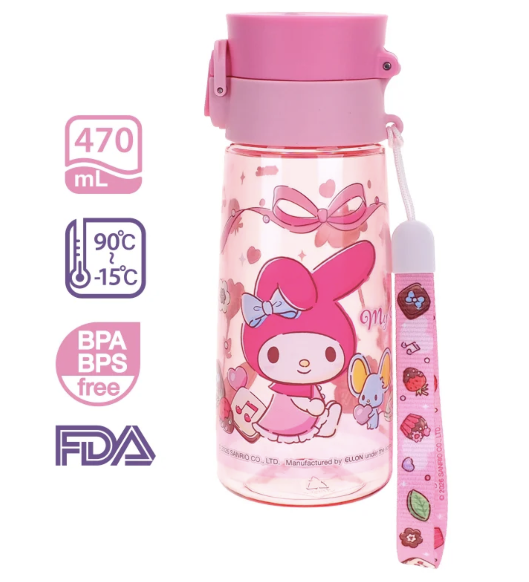My Melody 470ml BPA & BPS Free 膠水樽連手繩 9-8331-5