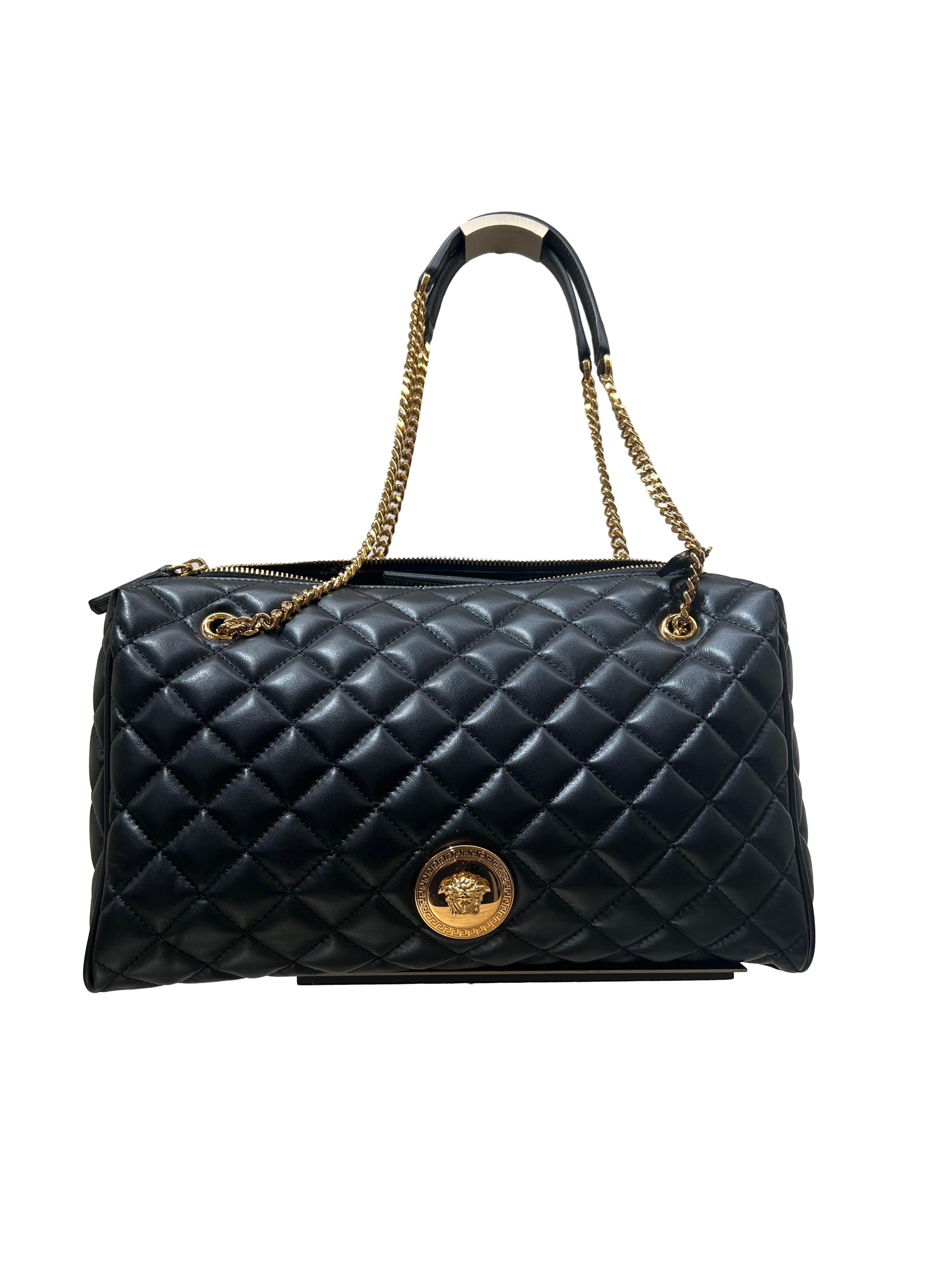 【Versace Outlet】Medium Shoulder Bag Calf Leath  黑
