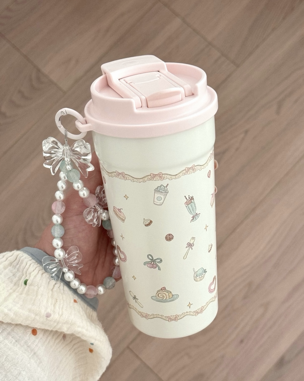STARBUCKS 星巴克 夏日甜品派對系列 雙飲口 不鏽鋼杯 隨身杯 480ml 附掛鏈