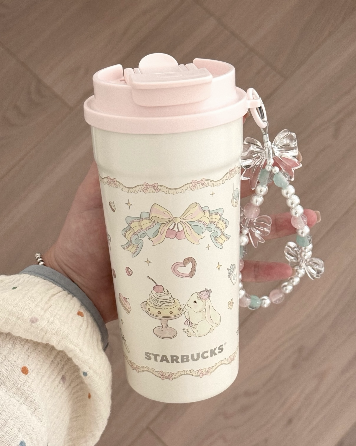 STARBUCKS 星巴克 夏日甜品派對系列 雙飲口 不鏽鋼杯 隨身杯 480ml 附掛鏈