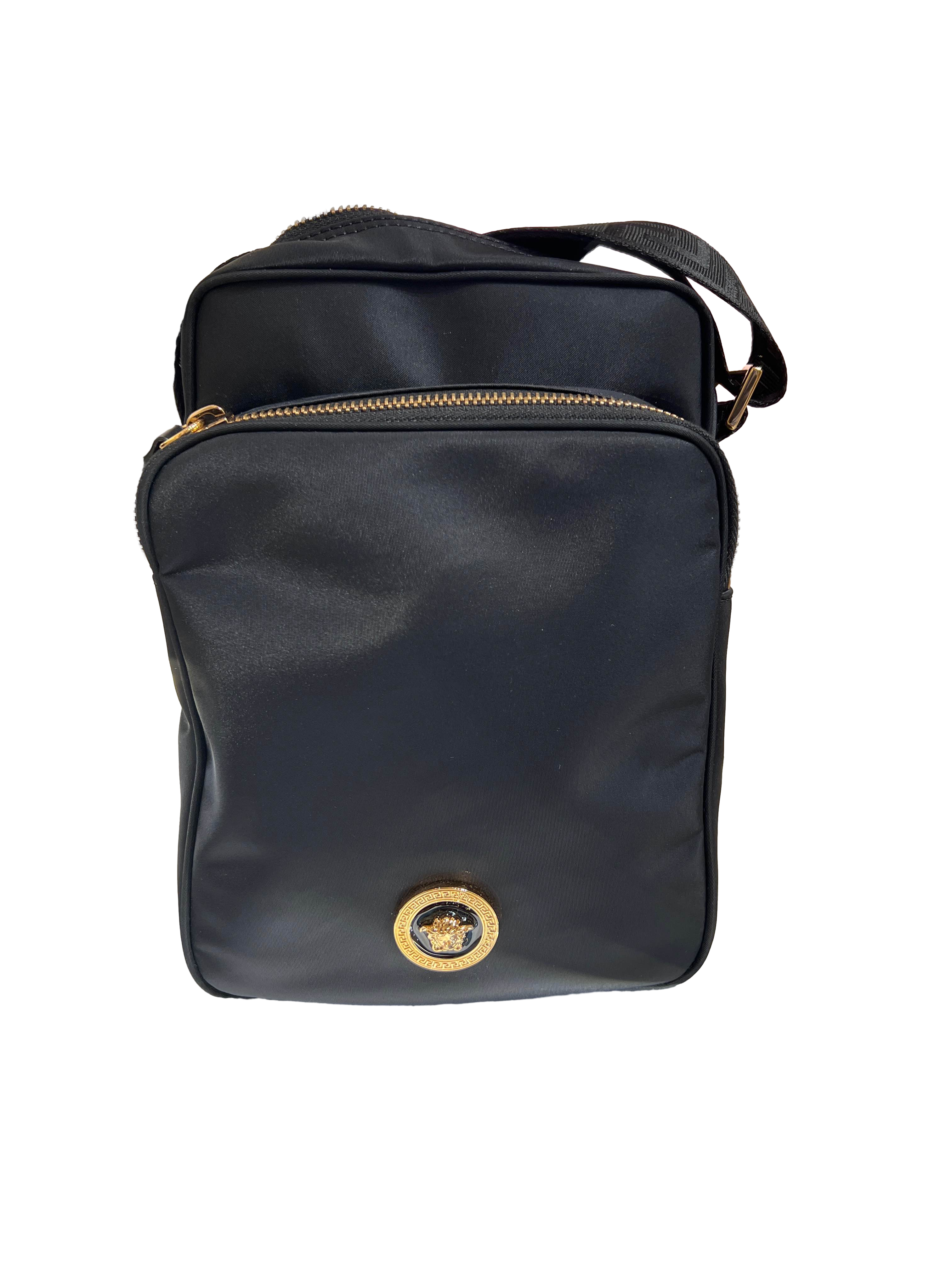【Versace Outlet】Versace Crossbody Fabric+Calf+Enamel H  黑