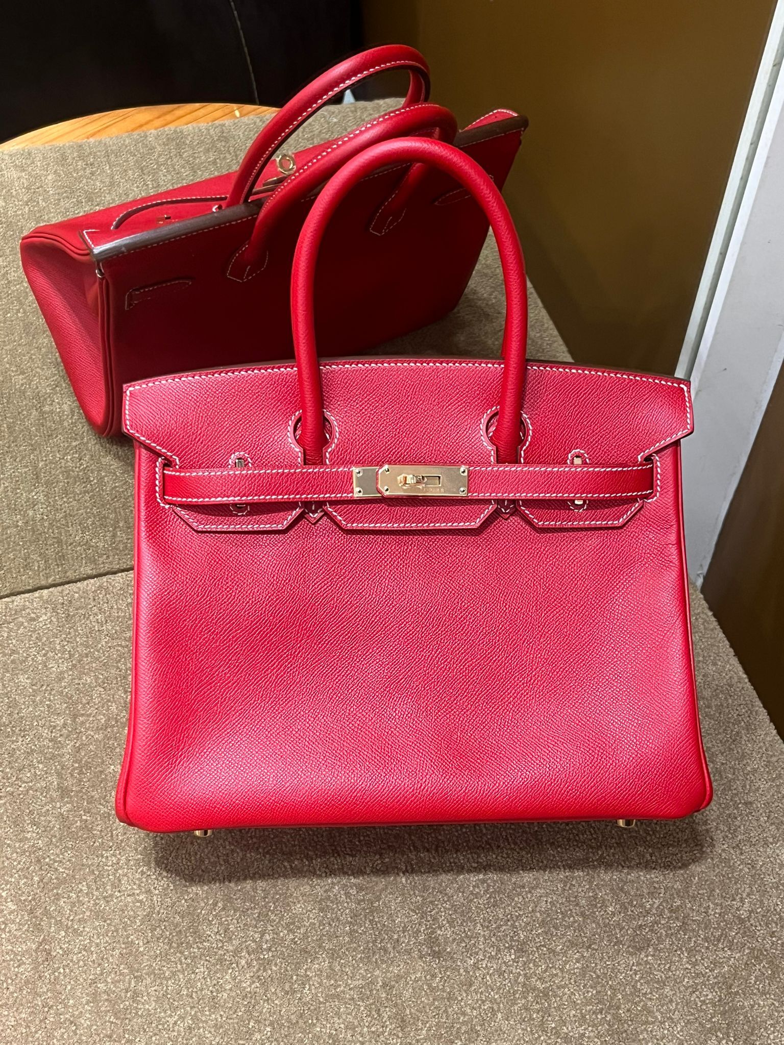 Birkin 30 紅色拼藍色 金扣 epsom 框O （二手97%new）