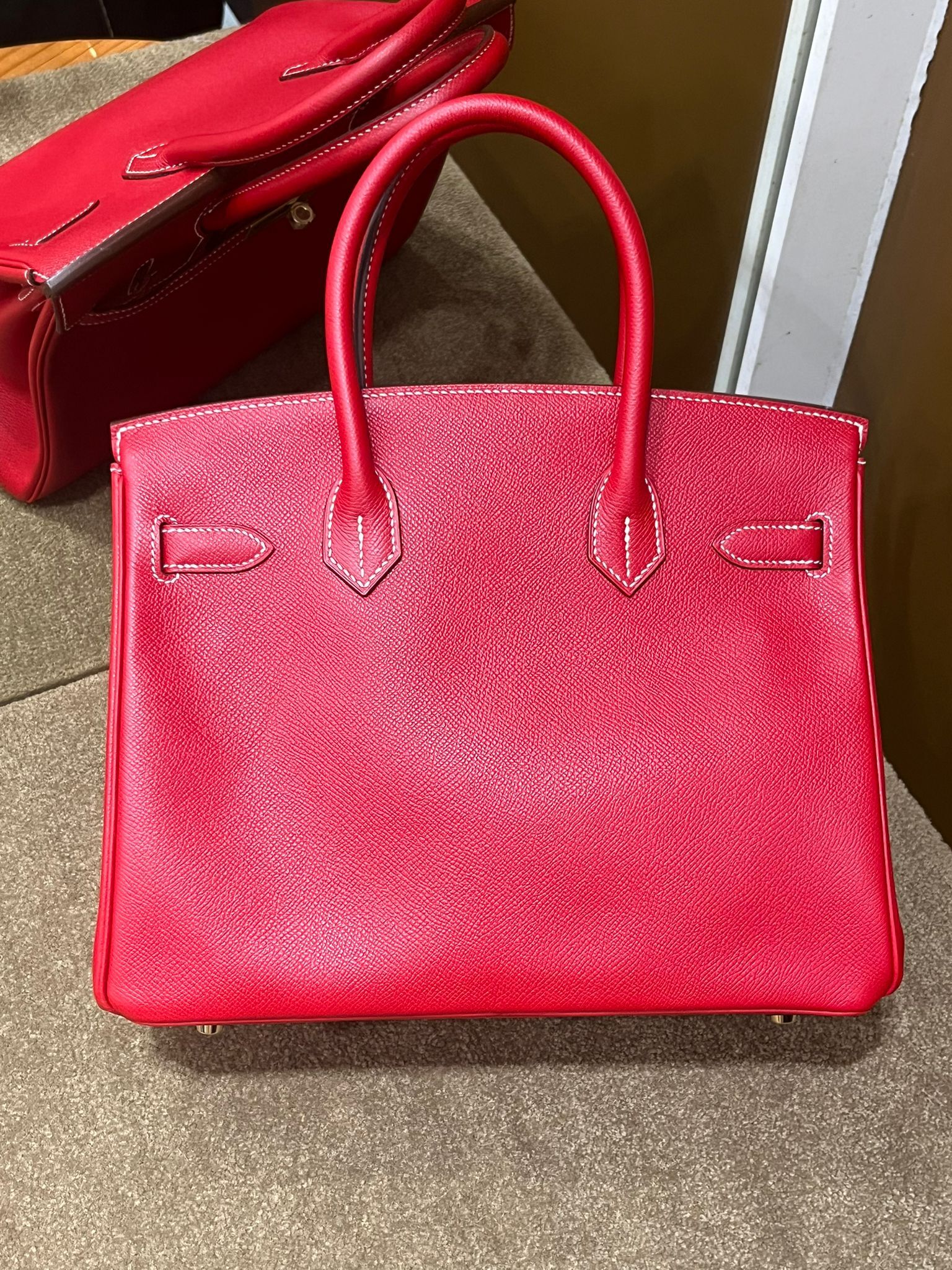 Birkin 30 紅色拼藍色 金扣 epsom 框O （二手97%new）