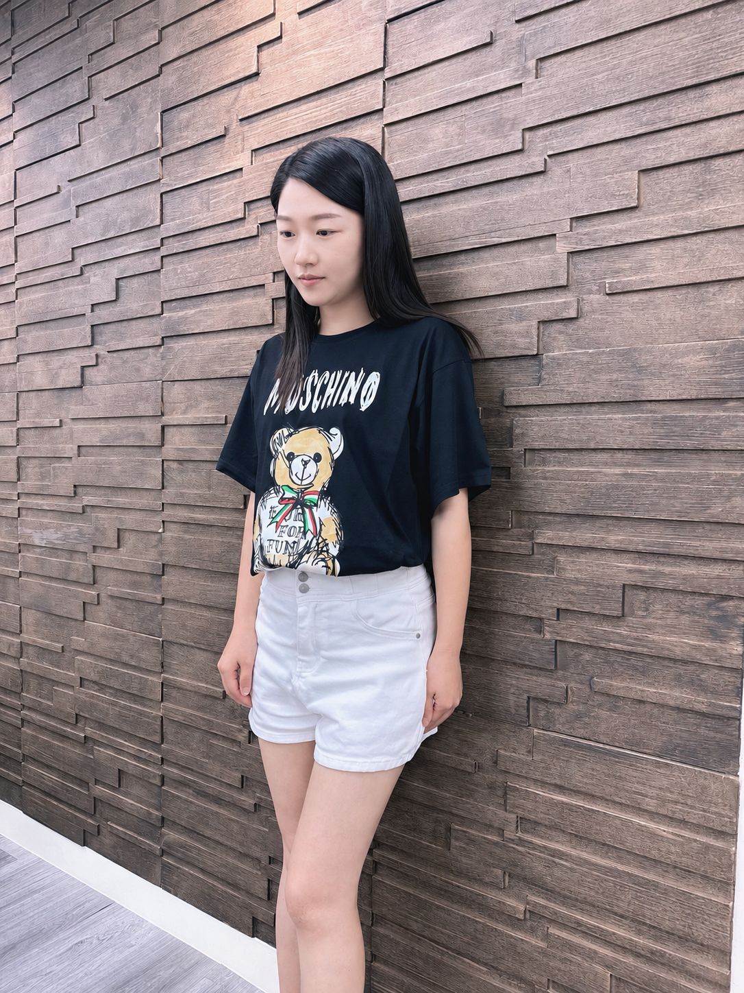 LYS01724 Moschino 潦草字母熊熊短袖Tee - 黑色