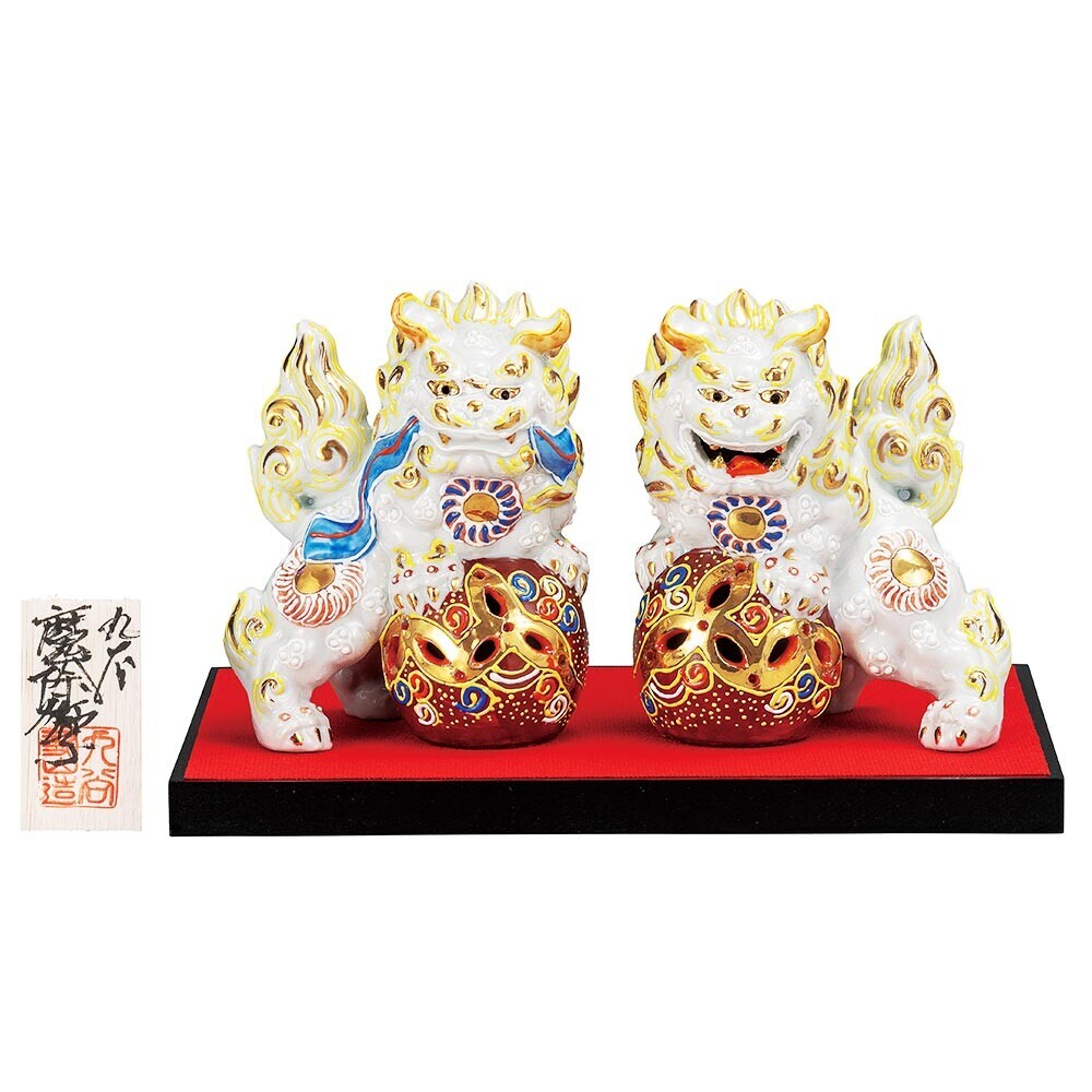 九谷燒 4.5吋獅子擺飾一對，白釉 [日本製]🔸