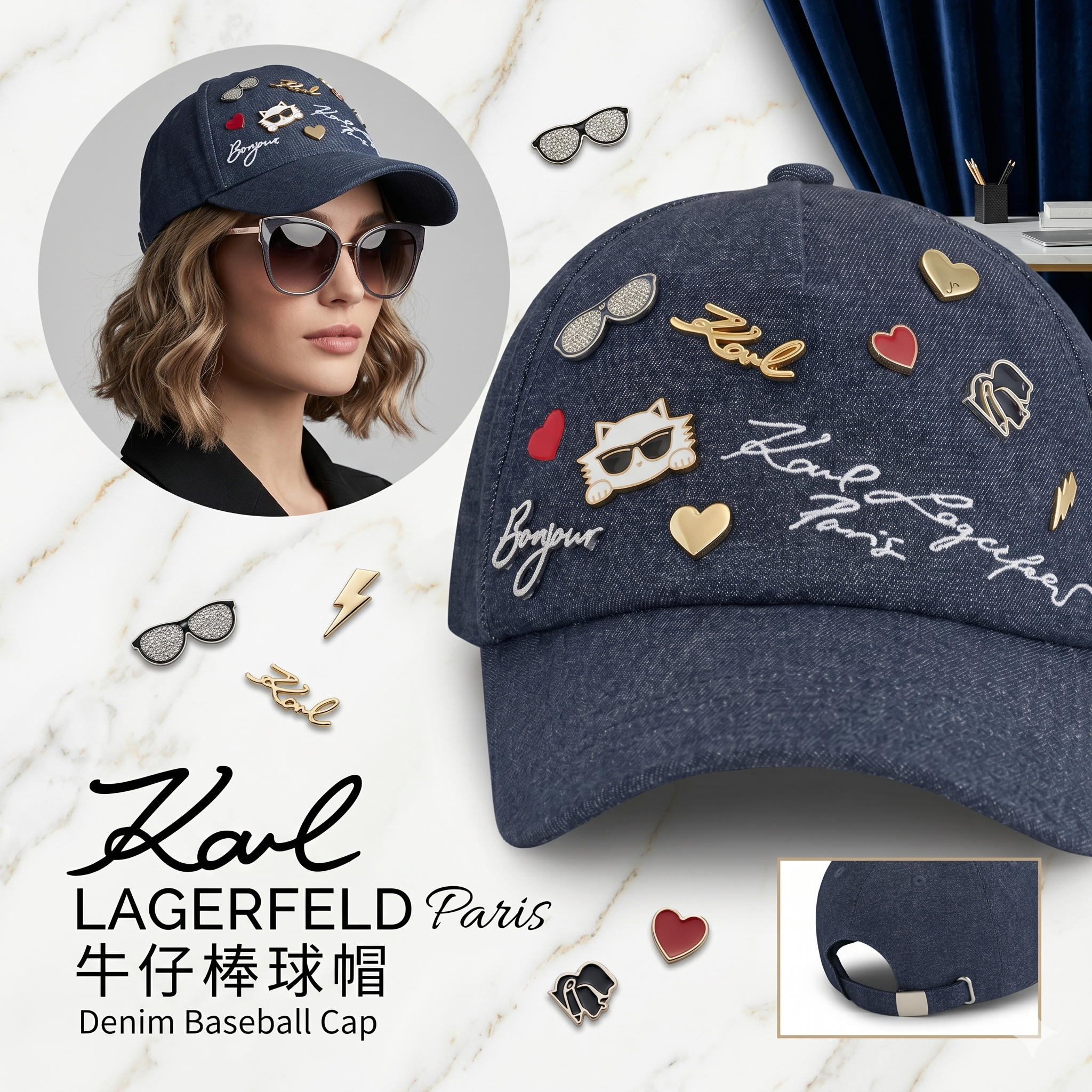 【預購】Karl Lagerfeld Paris  H050919 牛仔棒球帽
