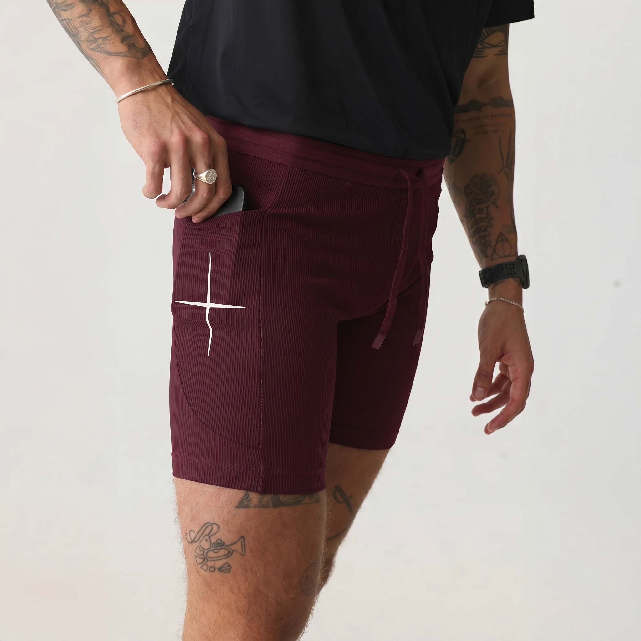 INNER SELF｜MEN'S DYNAMIQ ™M HALF TIGHTS WITH POCKETS "Burgundy"